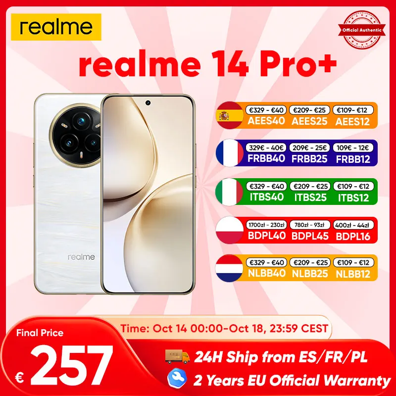 realme 14 Pro Plus 5g Smartphone Version mondiale Android Nfc Original Snapdragon 7S Gen 3 6.83 ''120Hz écran Oled 50Mp caméra realme 14 Pro Plus 5g Smartphone Version mondiale Android Nfc Original Snapdragon 7S Gen 3 6.83 ''120Hz écran Oled 50Mp caméra