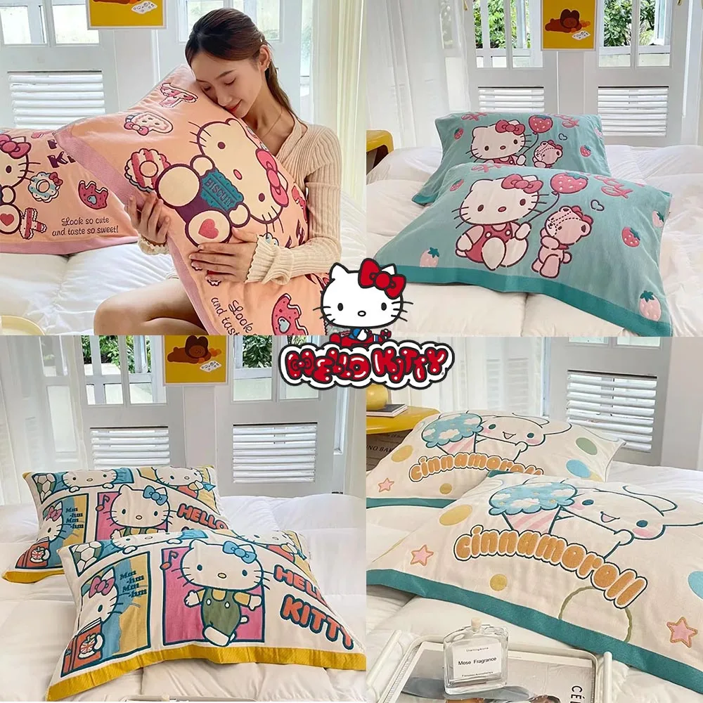 Hello Kitty Sanrio Pillow towel Cinnamoroll Pillow Towel Adult Children Dormitory Single Pillowcase Double-sided Pattern Gifts