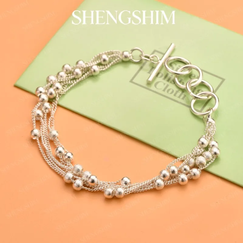 SHENGSHIM 925 Sterling Silver Multi Layer Tassel Bead Design OT Clasp Adjustable Bracelet For Women Fashion Jewelry Weddings