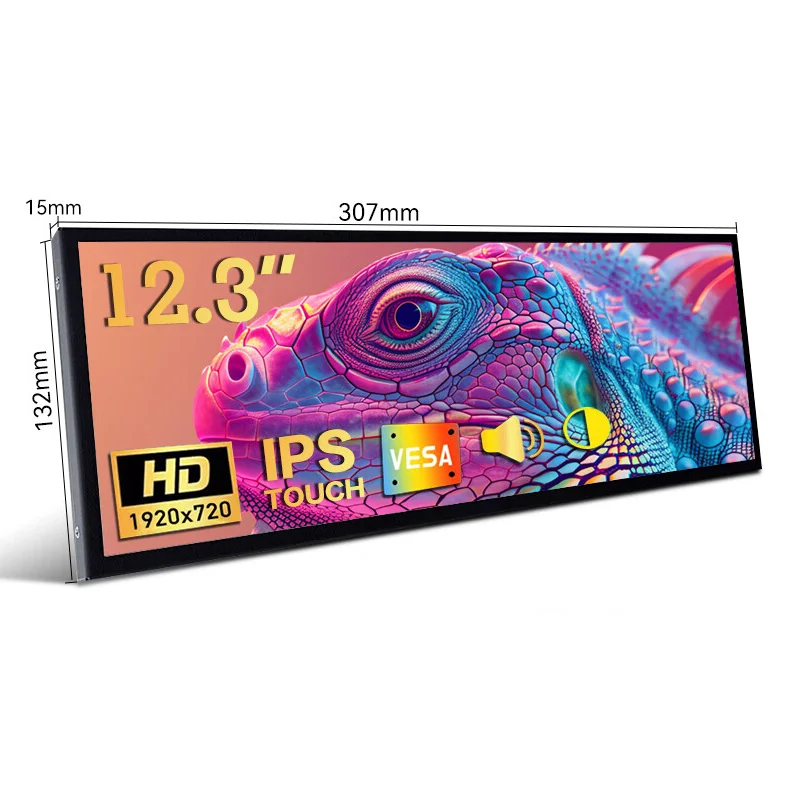 12.3 inch touch screen monitor with HDMI and Type C, 1920x720 IPS display, LCD bar comput