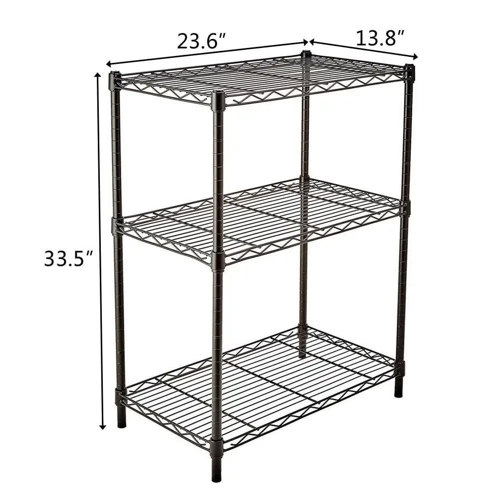 3 Tier Storage Rack Adjustable Kitchen Metal Wire Shelving Organizer Unit 24'' L X 14'' W X 33.5'' H Black Modular Structure