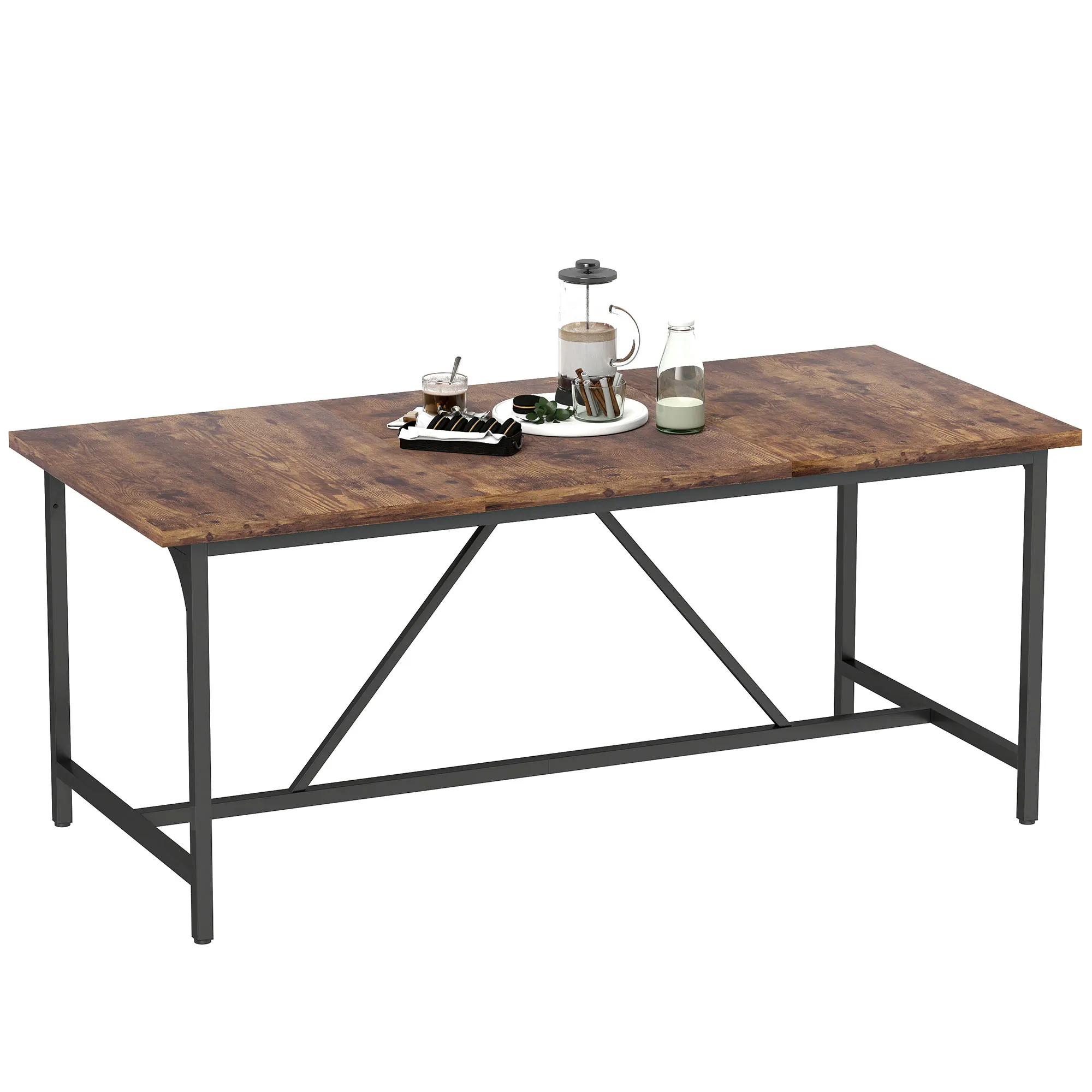 Homcom Table de salle à manger rectangulaire pour 6-8 personnes Style industriel avec pieds en métal 180X80X75.5 cm Marron rustique