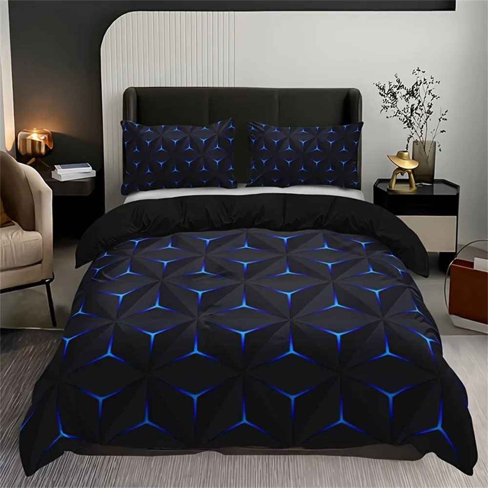 3pcs Duvet Cover Set (1*Duvet Cover + 2*Pillowcase, Without Core), Fashion Blue Argyle Print Bedding Set, Soft And Skin-friendly