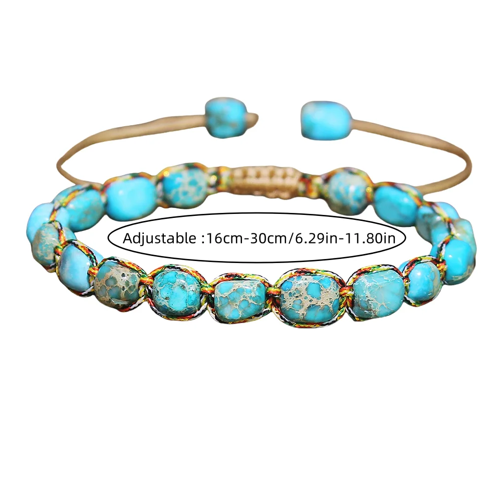 قطعة واحدة من سوار الحجر الطبيعي الأزرق الأكثر مبيعًا على شكل بحيرة ملفوفة بخيوط ملونة، إكسسوار عصري. #3