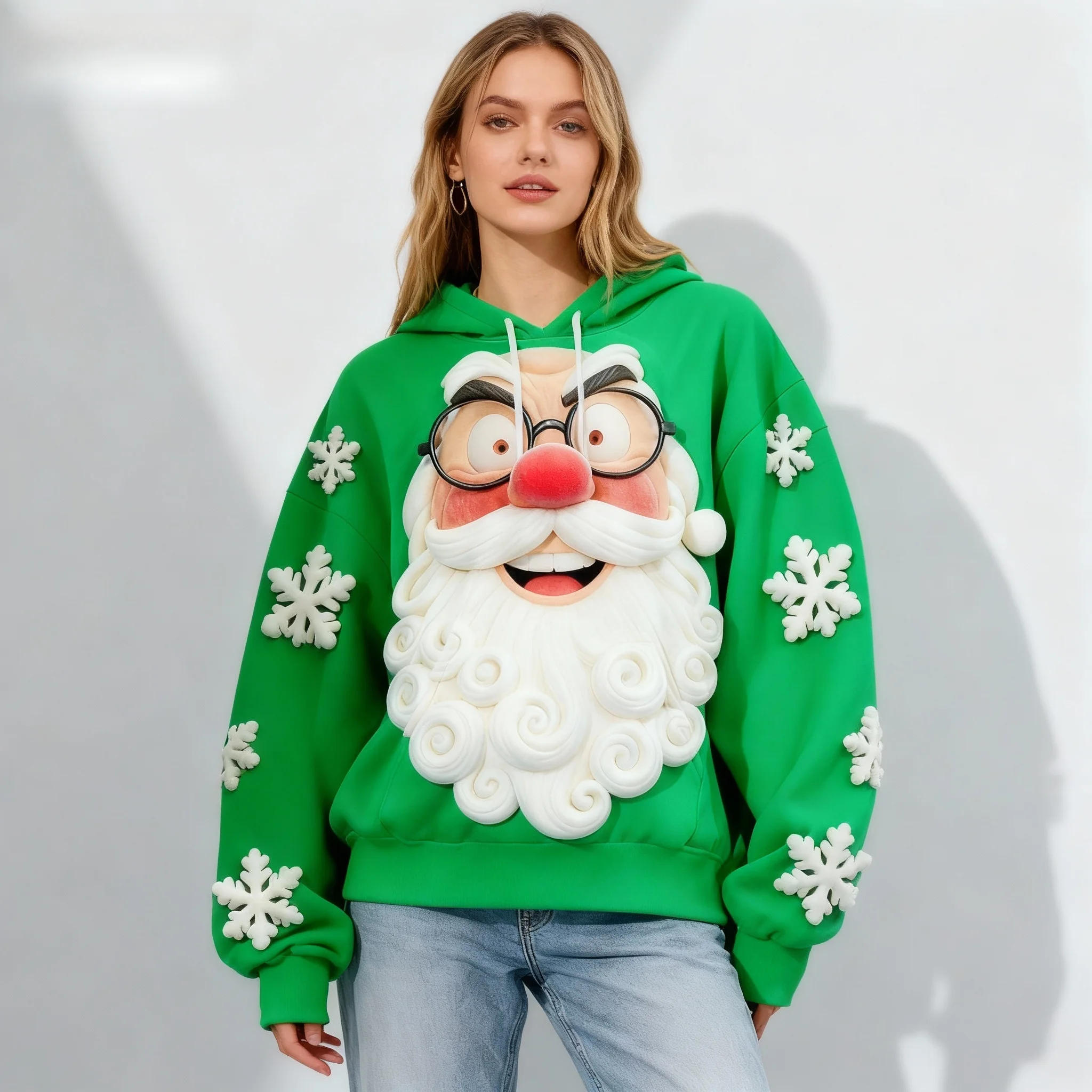 الخريف والشتاء عيد الميلاد لطيف الملونة مهرج قبعة سانتا كلوز هوديي أزياء الشارع المتضخم المرأة الكبار والأطفال أعلى #6