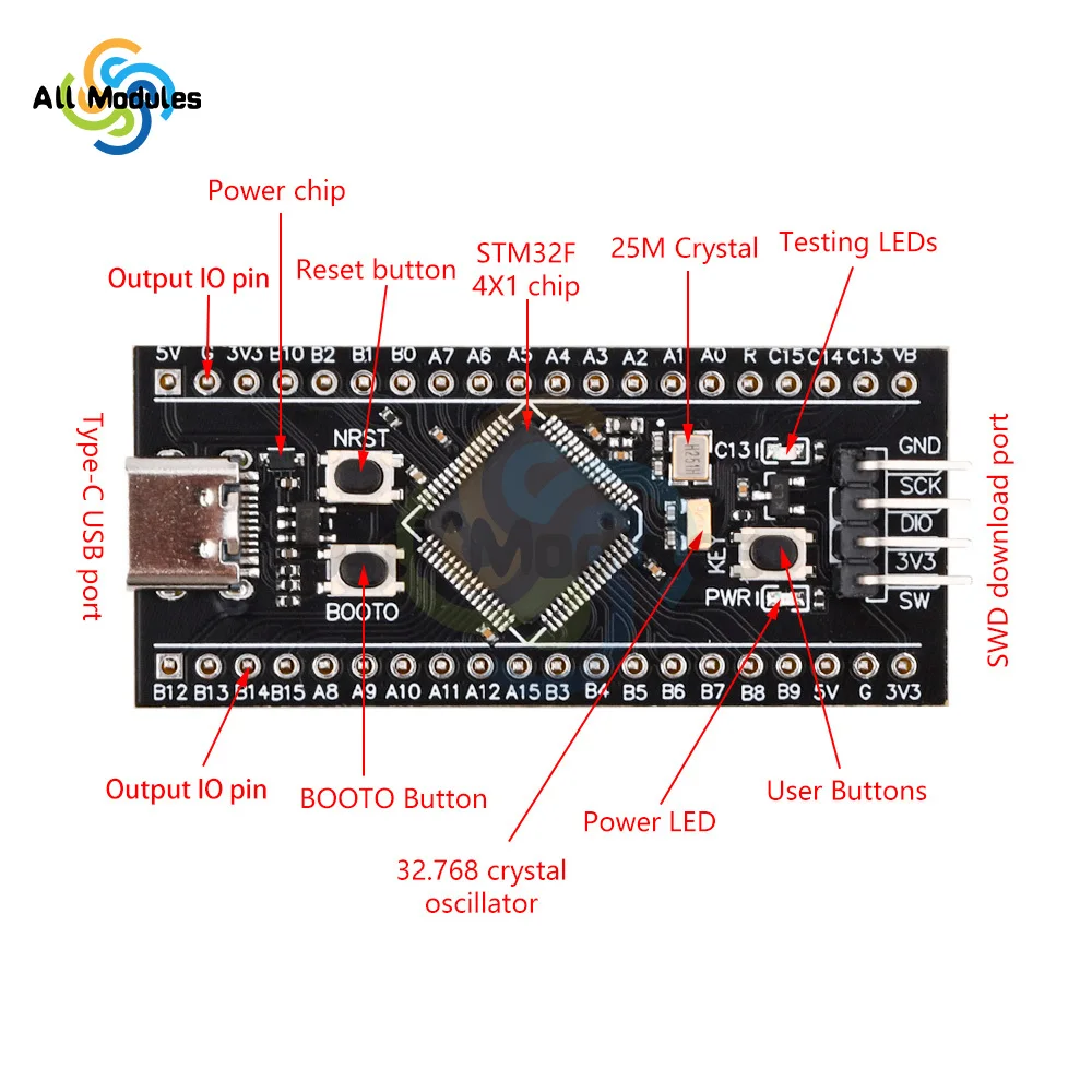 STM32F401RCT6 Minimum System Development Board STM32 ARM Core Learning Board Module Type-C Port