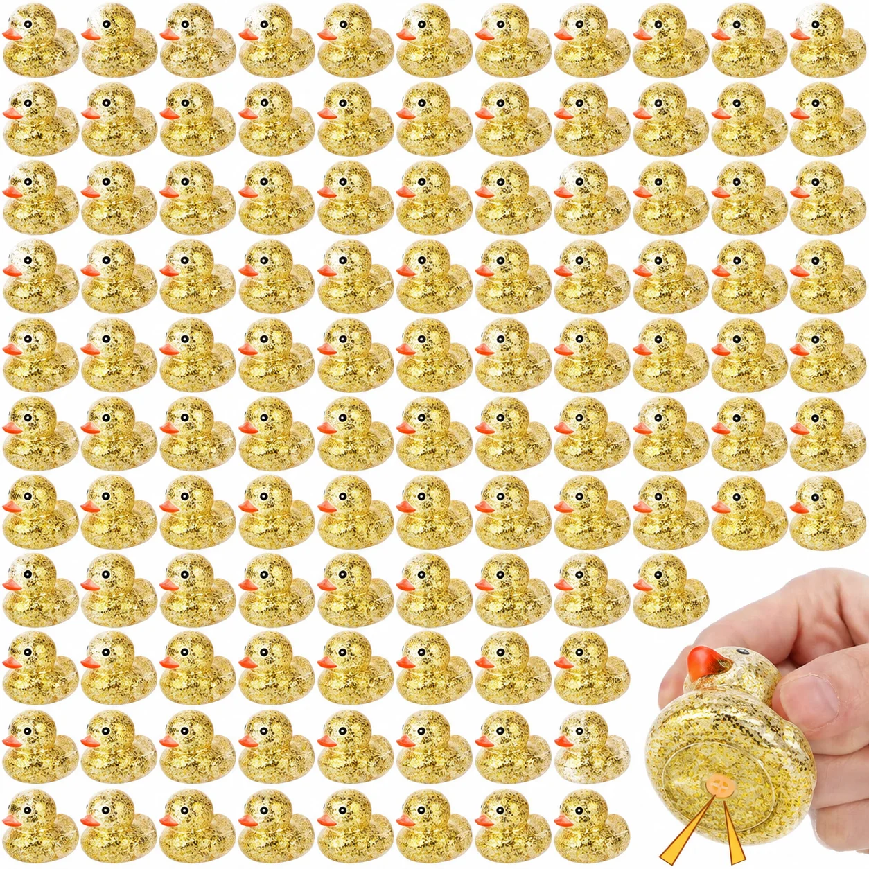 10-100 Mini Golden Glitter Rubber Ducks Bath Toys,  Floating Squeaky Duck Bulk Baby Preschool Bath Toy for Baby Shower