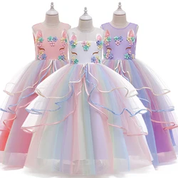 Girl Dress Unicorn Rainbow Wedding Party Dress Baby Girl 3-12 Years Birthday Dress Colorful Dance Performance Cosplay Dress