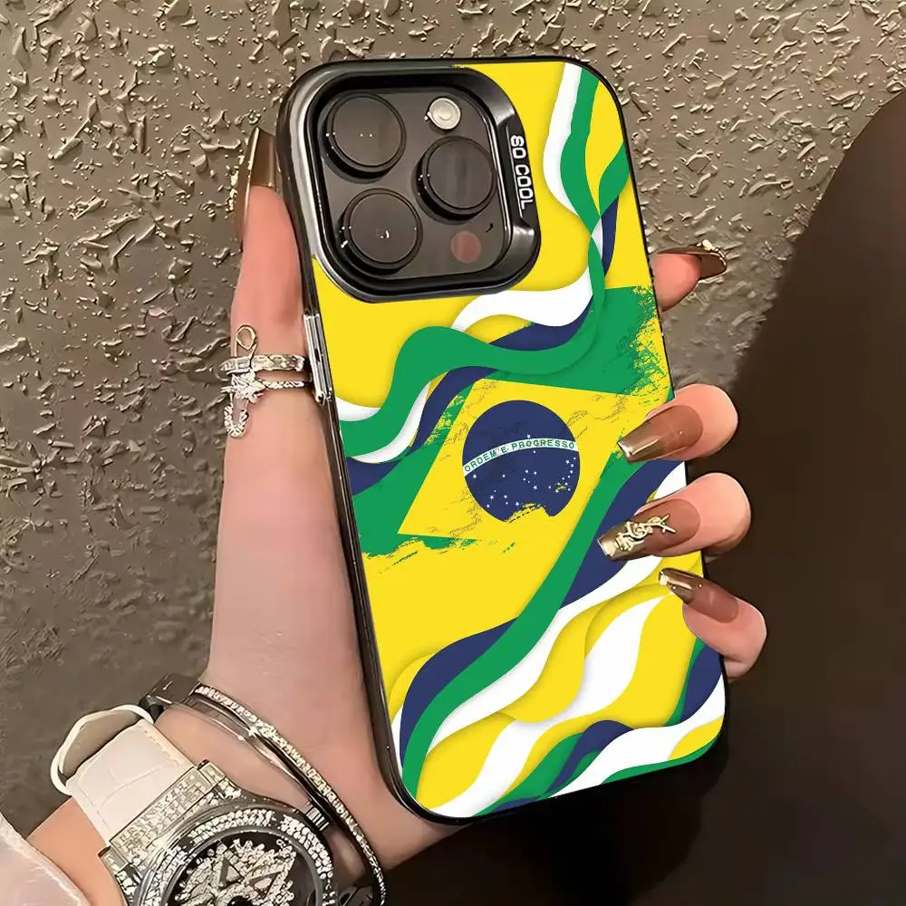 B-Brasil B-Brasil Bandeira Brasileira Capa de telefone para iPhone 17,16,15,14,13,12,11 Plus, Pro Max, XS, capa de telefone prateada colorida
