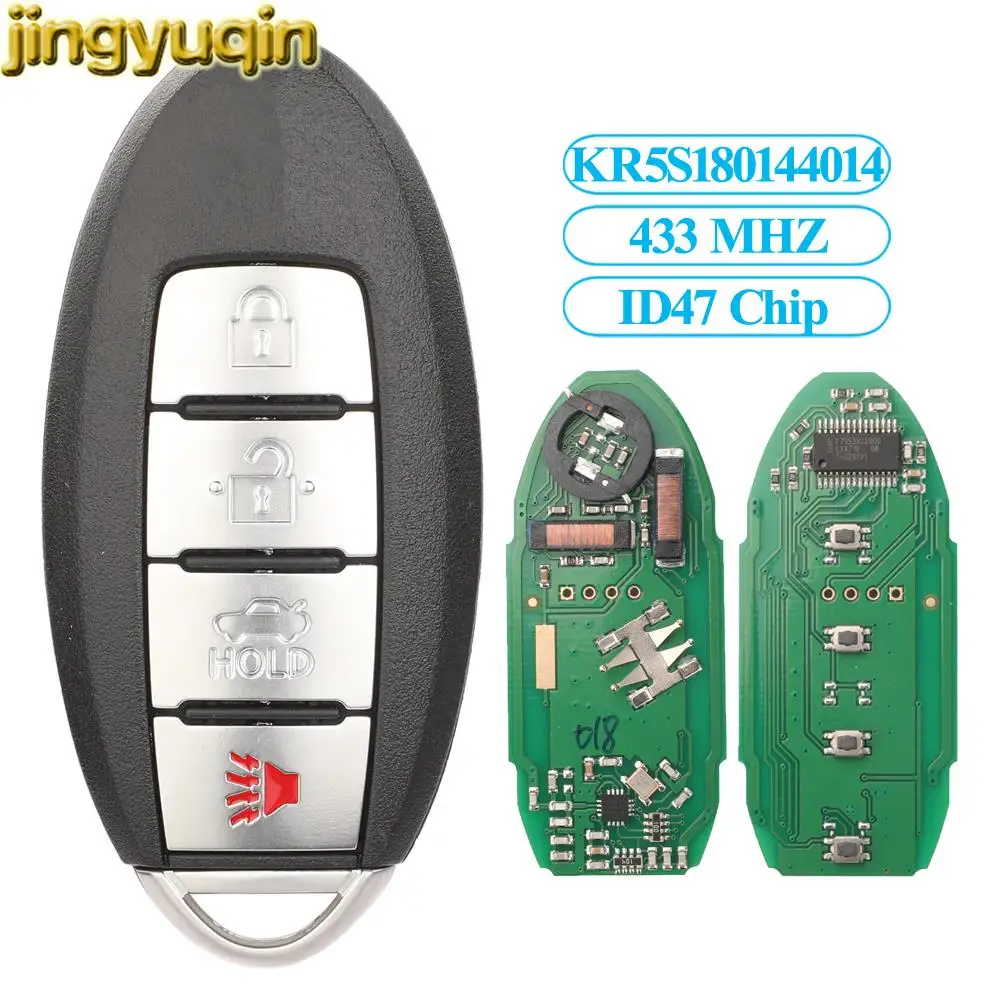 

Jingyuqin KR5S180144014 4Buttons Remote Car Key Fob 433MHZ ID47 Chip For Nissan Altima 2013 2014 2015 S180144018 7812D-S180014