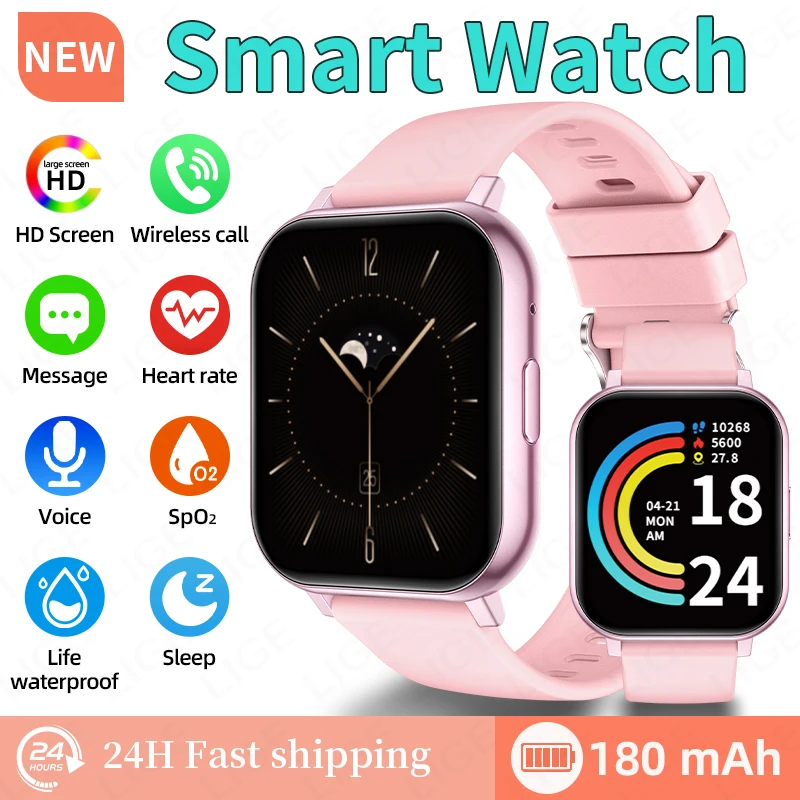 

LIGE New Women Men Smart Watch 1.83" Full Touch Display BT Call Sports Heart Rate Blood Oxygen Health Smartwatch For Android iOS