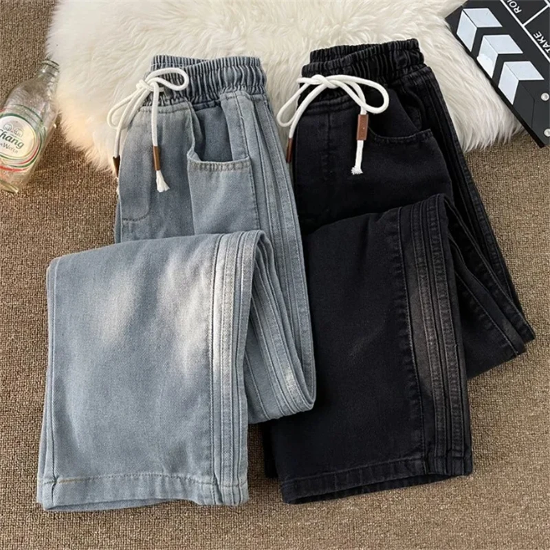 

Men's Straight Jeans Loose Elastic Waist Denim Jeans Pants Spring Summer New Style Washed Jeans Men