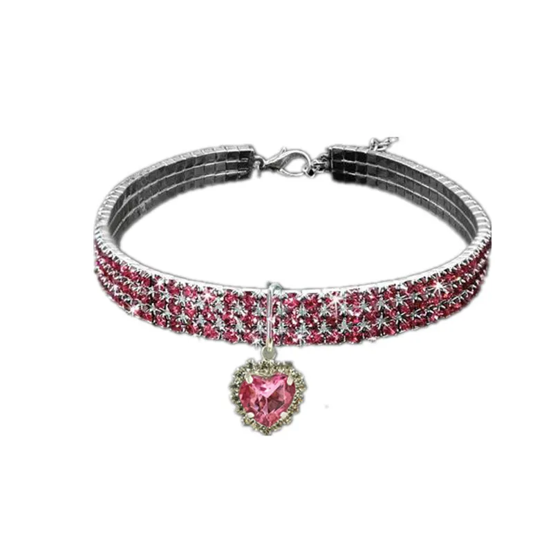 Dog Shiny Rhinestone Collar Cat Heart Diamond Jewelry Necklace Pet Bling Princess Collar Puppy Supplies Chihuahua Accessories