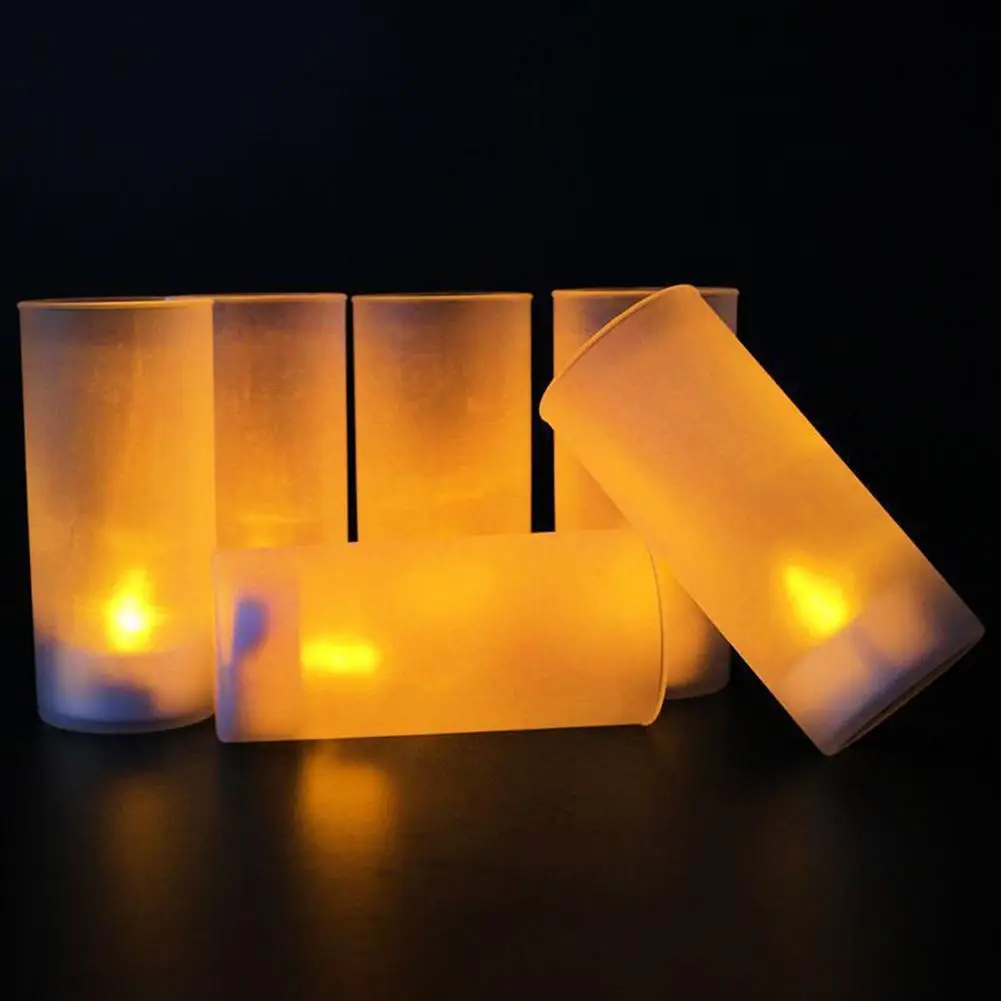 Led Rechargeable Flameless Electronic Candle Lights With Plastic Cup For Valentine Day Weddings Decor