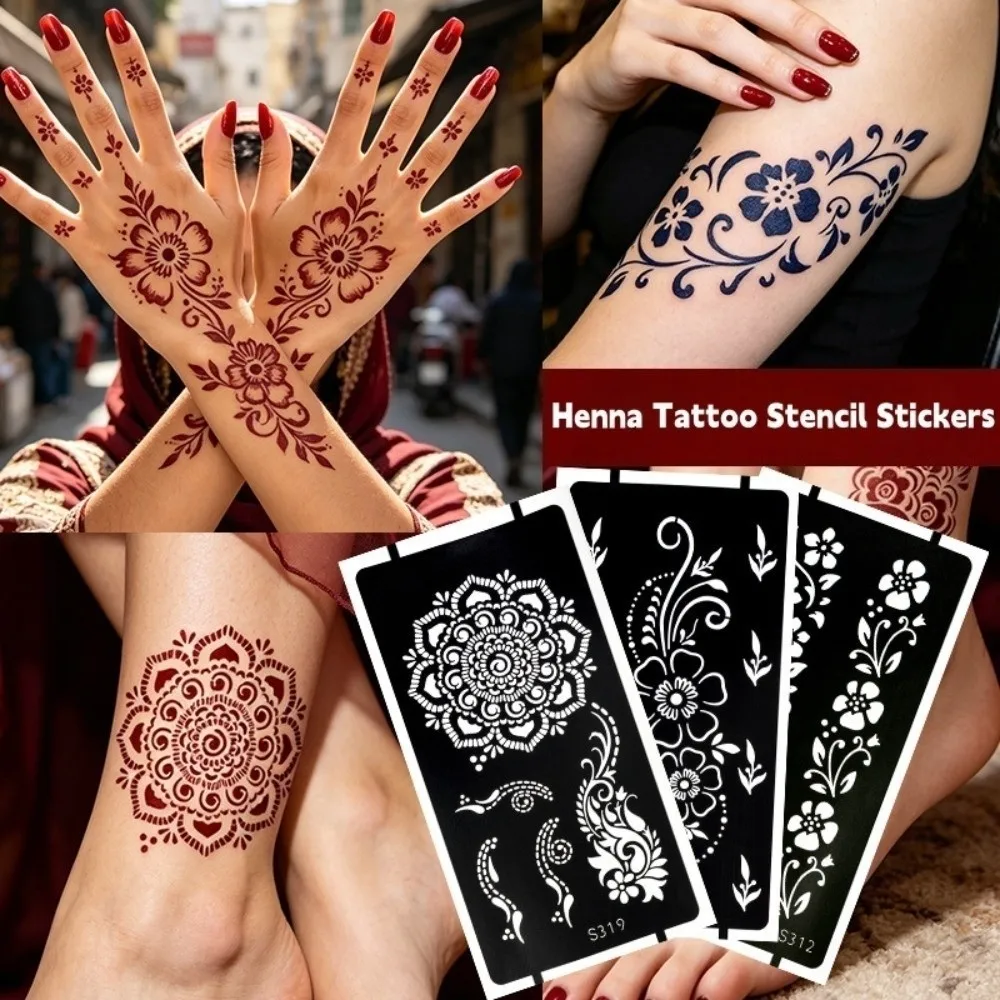 Mehndi Stickers Henna Tattoo Stencil Stickers Lace Fake Tattoo Legs Arm Temporary Tattoo Template India Flower Waterproof