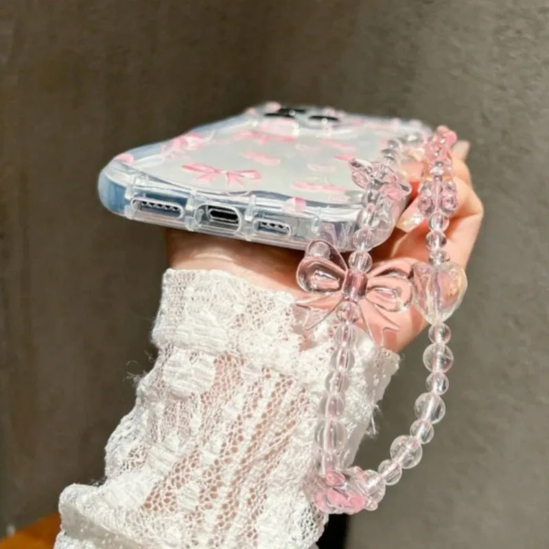Rosa Schleife Niedliche Transparente Handyhülle für Samsung Galaxy A16 A17 A15 4G A07 S25 S26 Ultra S24 S23 Plus A06 5G mit Schleifenband-Abdeckung – Detail 4