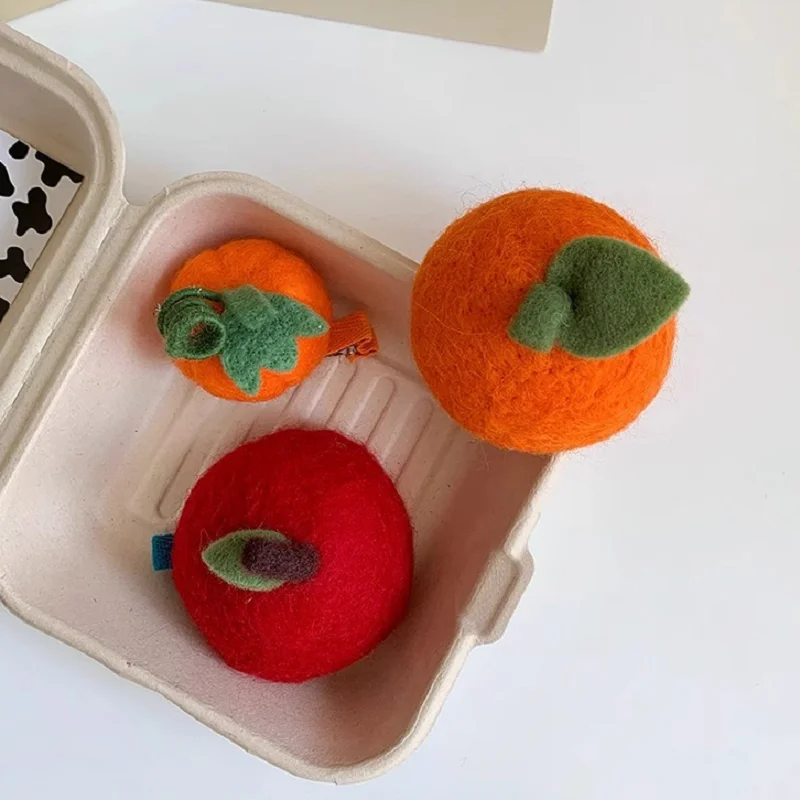 

1PC Wool Felt Mini Orange Hair Clip Cute Pumpkin Duckbill Clip Side-Swept Photo Prop Peach Apple Hairpin Hair Accessory