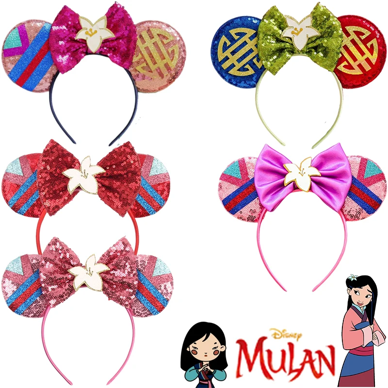 

Disney Mulan Headbands For Girls Cartoon Clothing Hair Accessories Women Magnolia Flower Bow Hairbands Kids Mickey Ears Headwear