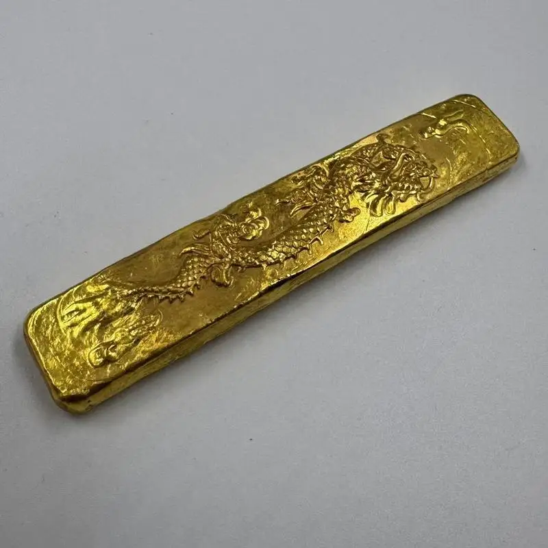 Antique Miscellaneous Collectibles: Qing Dynasty Ingots, Dragon and Phoenix Fortune Gold Bars, Gilt