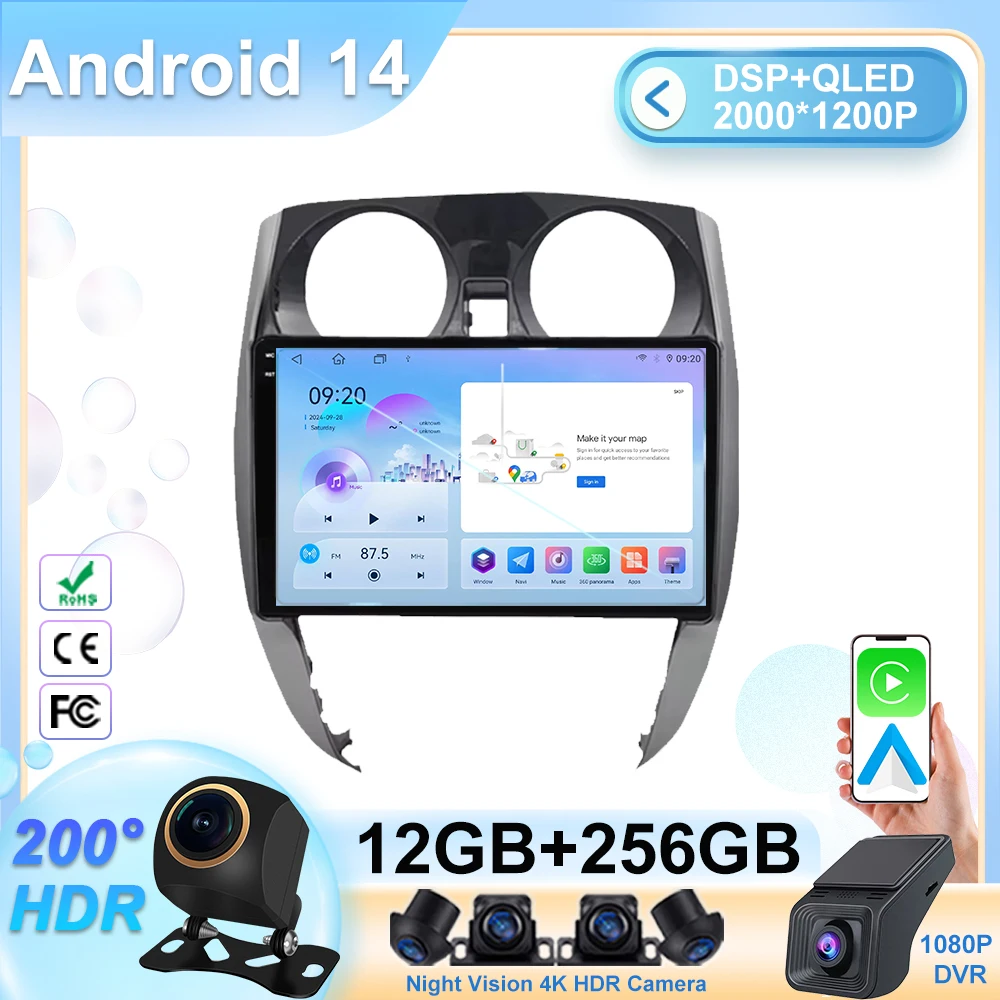 Autoradio pour Nissan Note 2 E12 2012 – 2021, lecteur multimédia, unité principale stéréo, Bluetooth HDR, écran QLED 5G