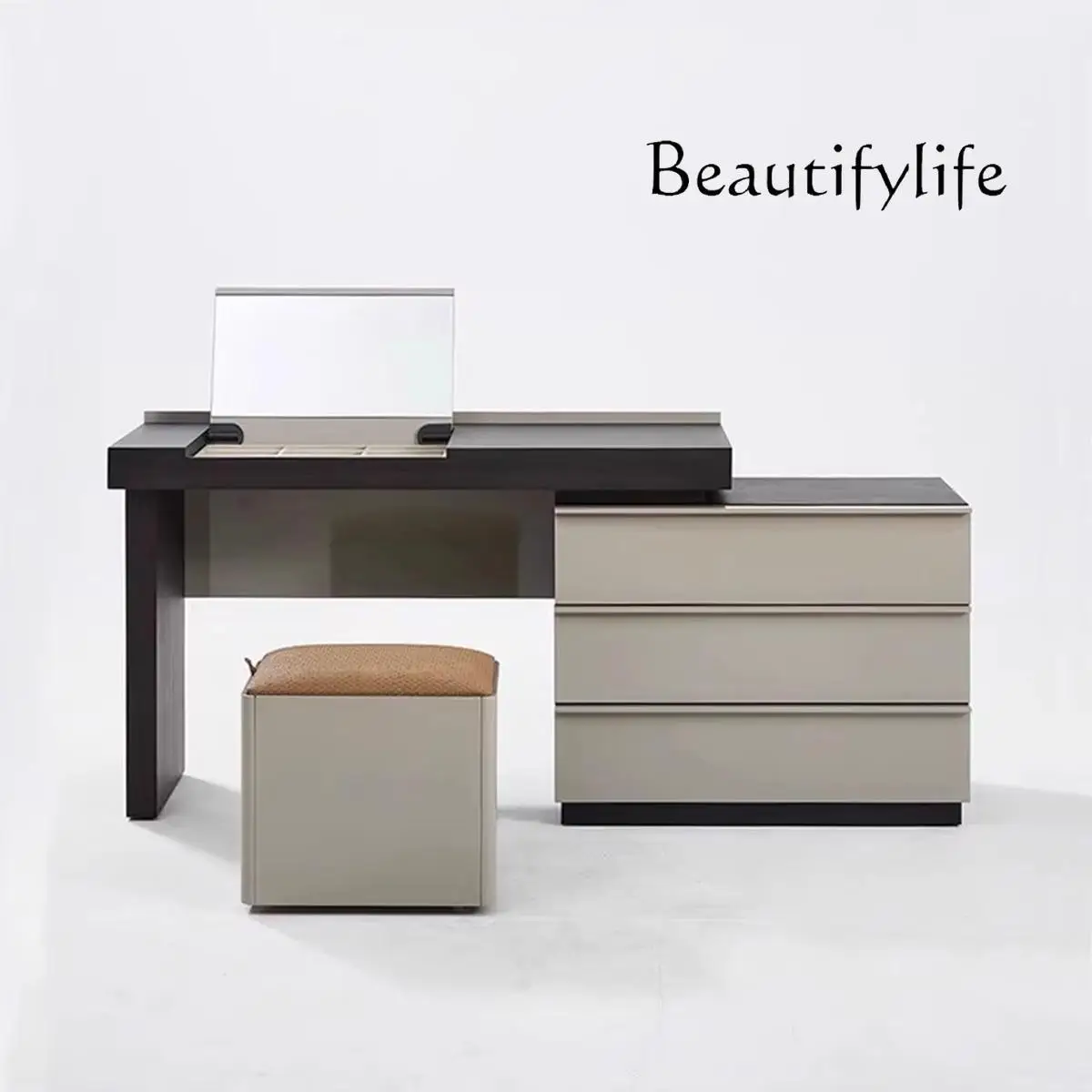 

Italian minimalist dresser chest cabinet integrated high-end designer flip cover makeup desk storage cabinet
