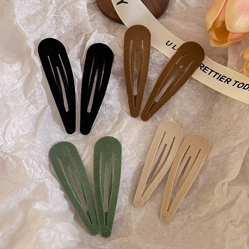 2pc Klassische 7cm Farbe Einfache Retro Samt Solide BB Haar Seite Clips Haarnadel für Frauen Mädchen Haar Zubehör ornament – Detail 3
