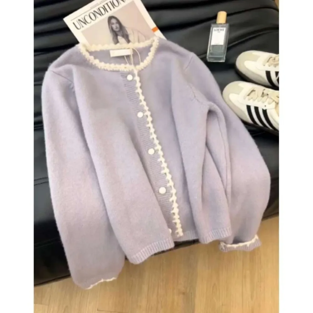 

Taro Purple Temperament Sweater Cardigan Spring New Korean Gentle Fashionable Top for Women