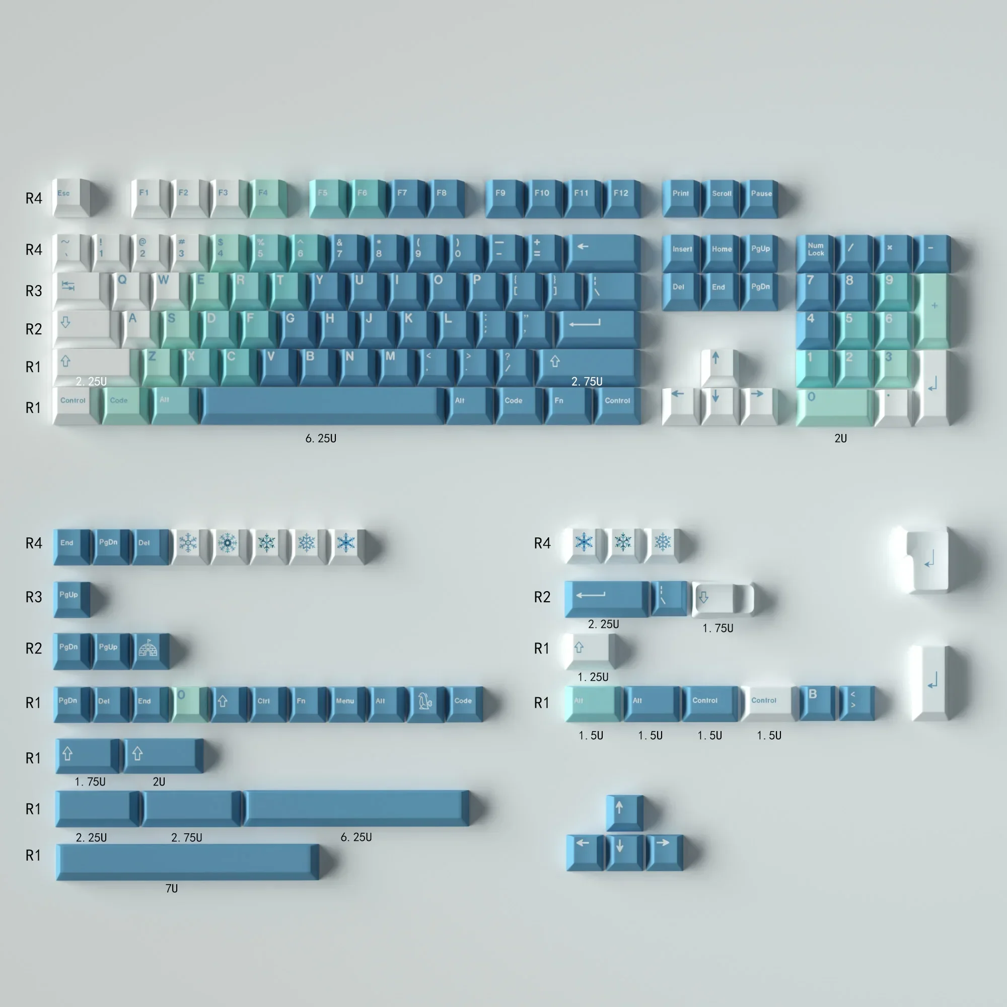 Key cap blue and white gradual change cherry original height large full set of PBT sublimation keyboard cap