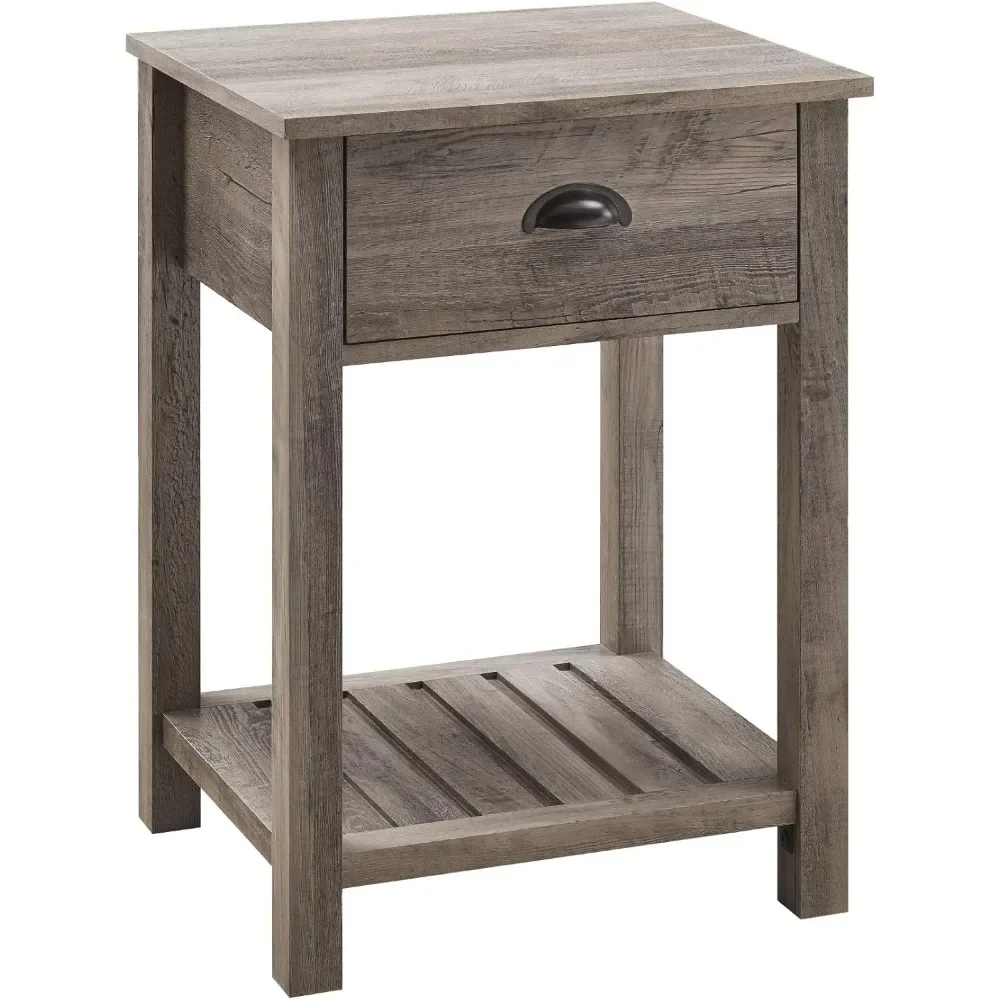 Farmhouse Square Side Accent Table Set-Living-Room Storage End Table with Storage Door Nightstand Bedroom, 18 Inch, Grey Wash