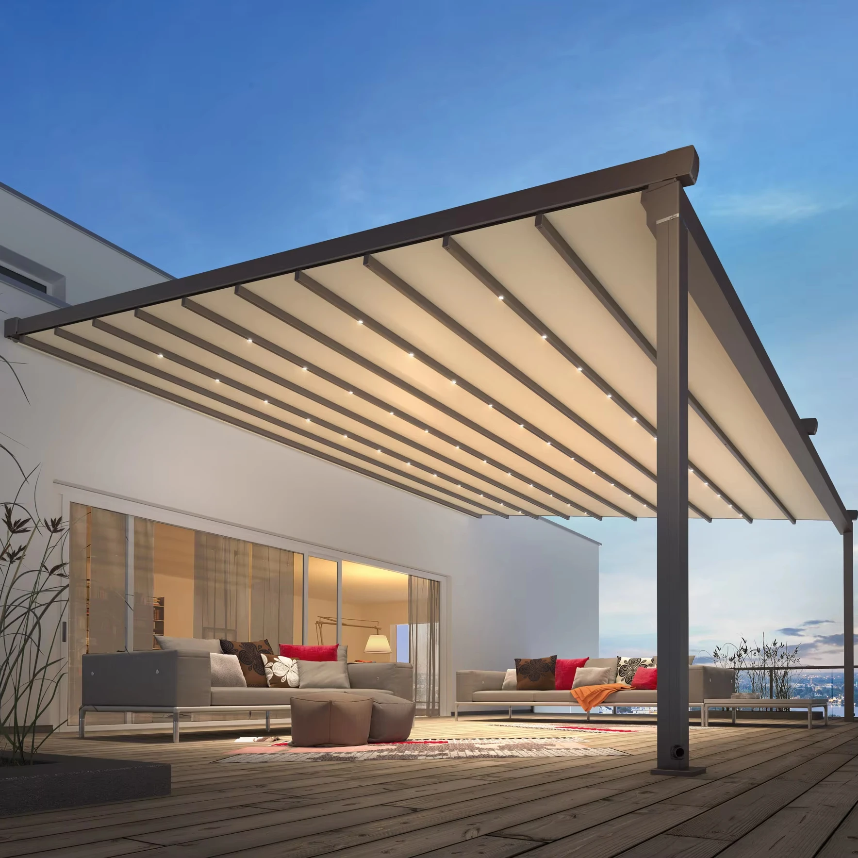 Unique Design Swimming Pool Retractable Pergola Awning Roof Retractable PVC Shade