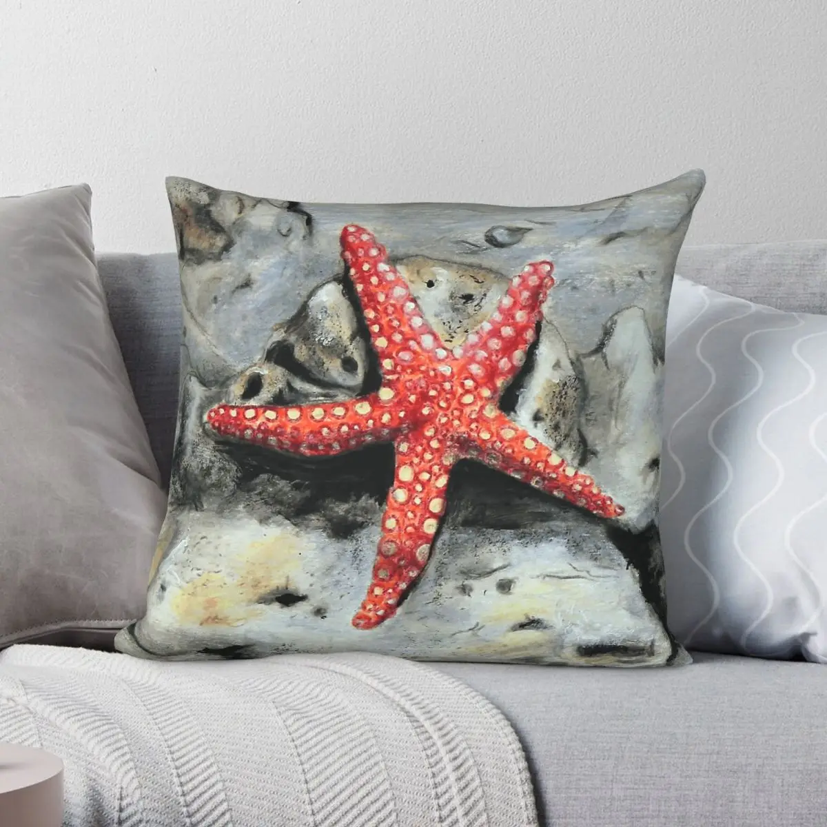Red Starfish Sea Star Pillowcase Polyester Linen Velvet Creative Zip Decor Sofa Cushion Cover 18