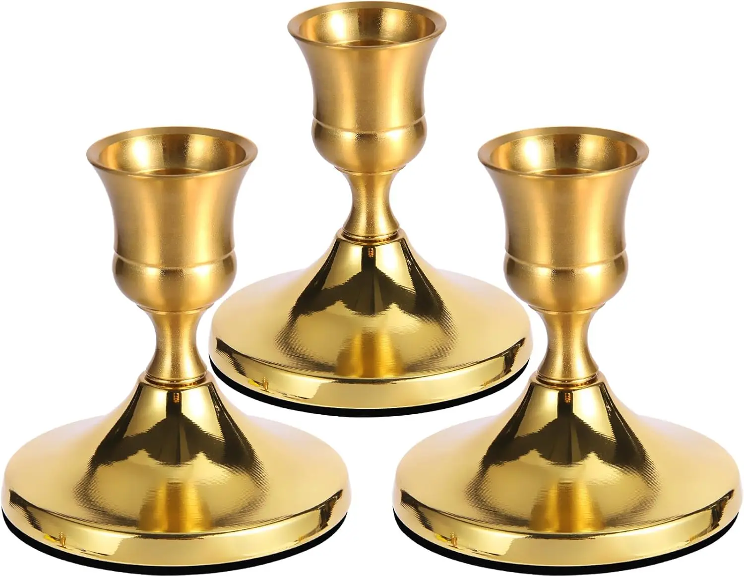 Vintage Brass Gold Taper Candle Holders Set, 3-Piece Dining Table Decor for Weddings & Home