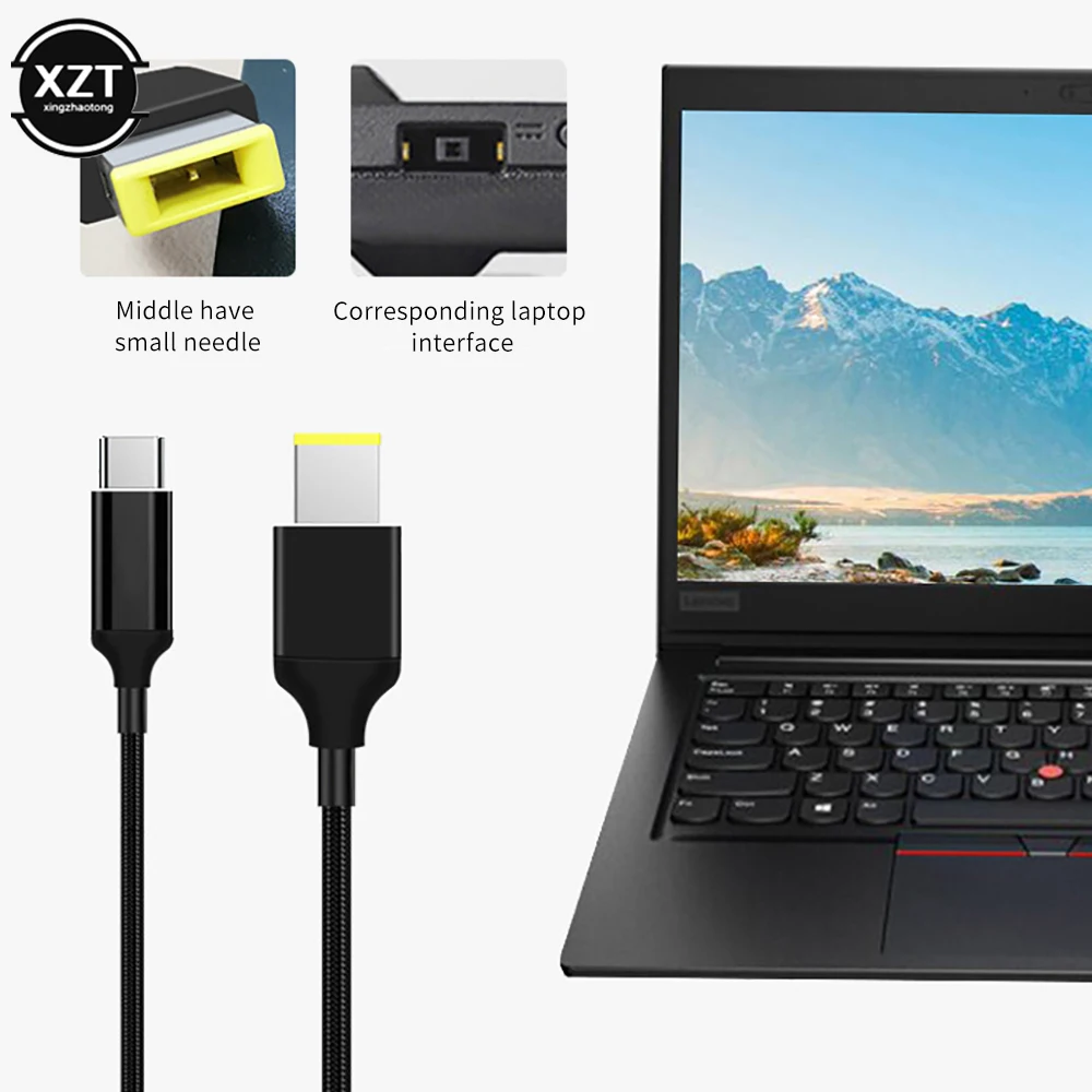 135W 90w Laptop 100W Type-C PD Charger USB-C to USB Slim Square Tip Cable Power Cord For Lenovo Yoga 2 Pro 13 Thinkpad Accessory