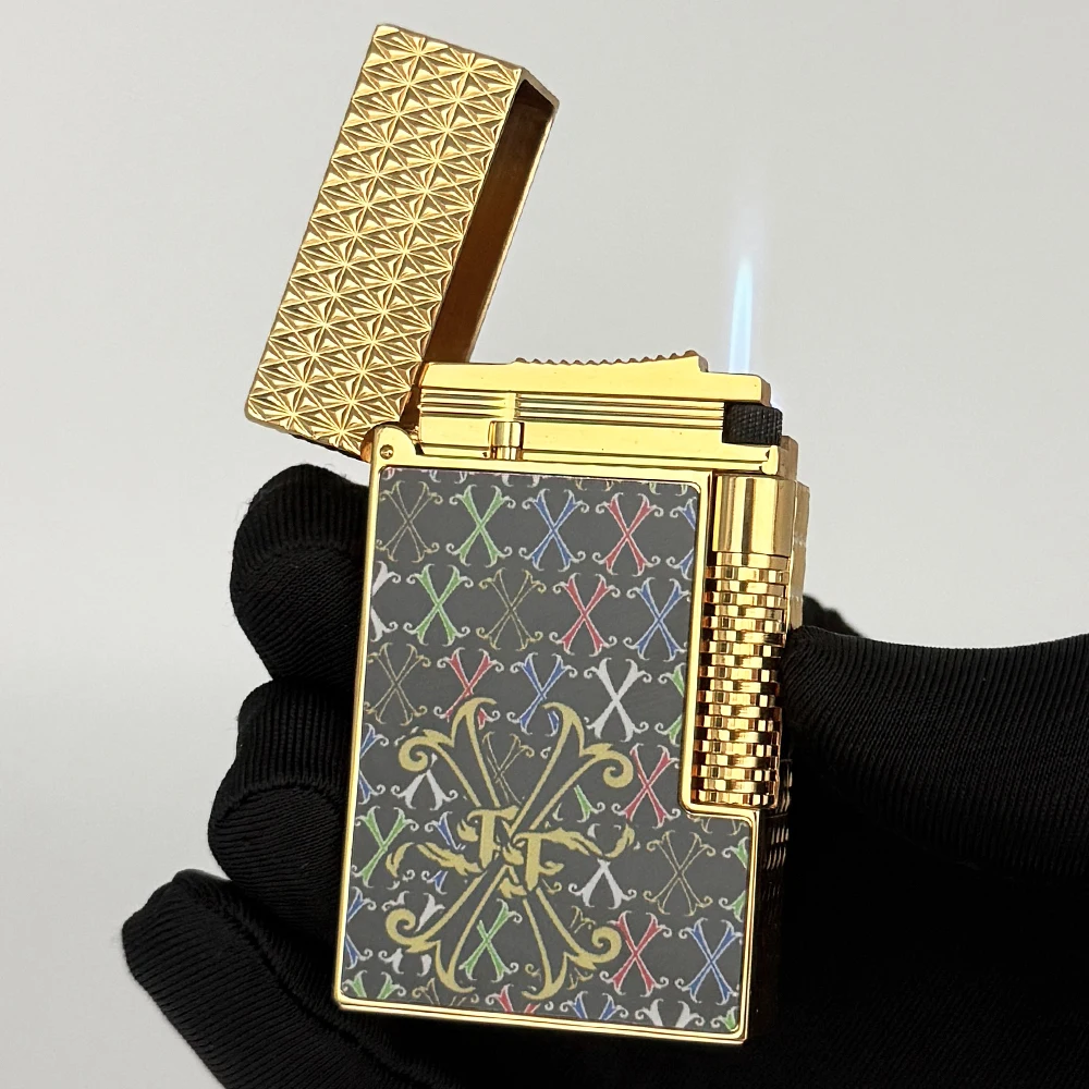 Luxury Gas Lighter Metal Ping Sound Lighter Multicolor X Pattern Cigar Lighter Gentleman Gift