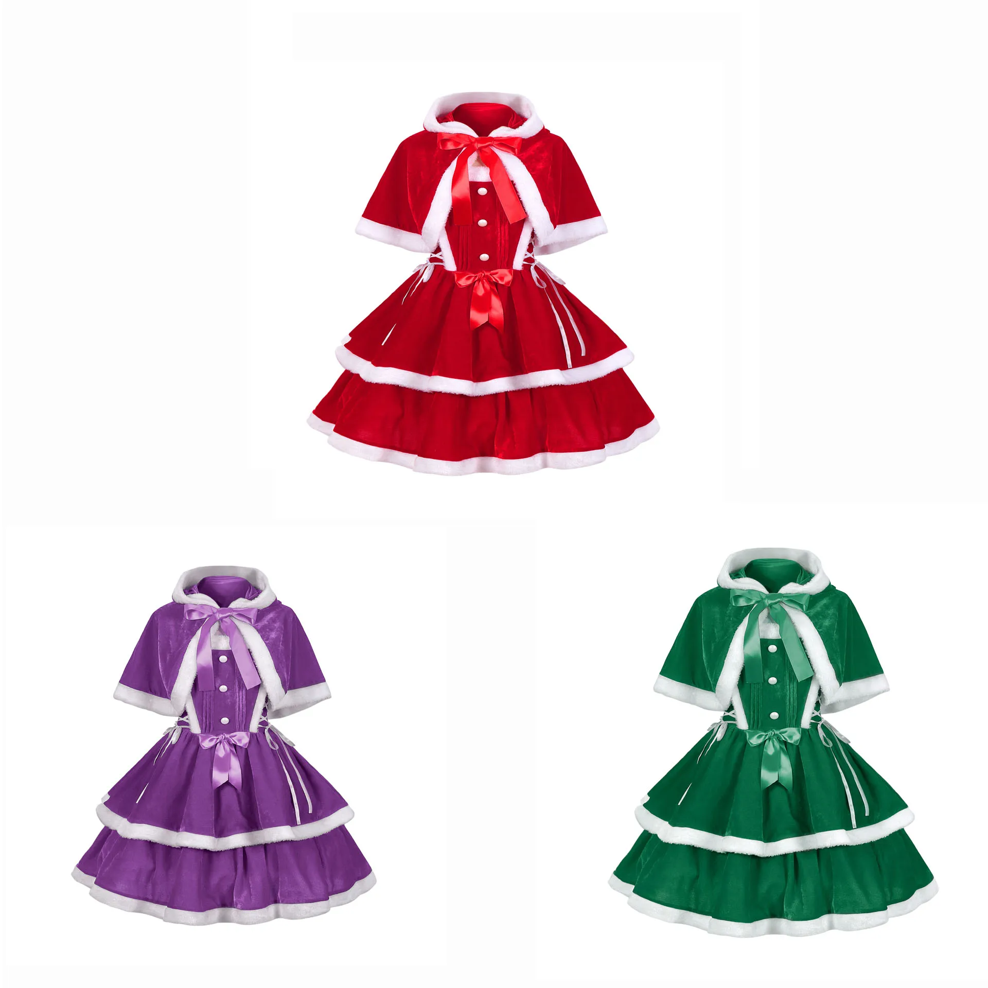 

Японские комплекты платьев Kawaii Lolita, женские шаль с капюшоном, короткие куртки с бантом, мини-юбка в корейском стиле, милый красный рождественский новогодний костюм