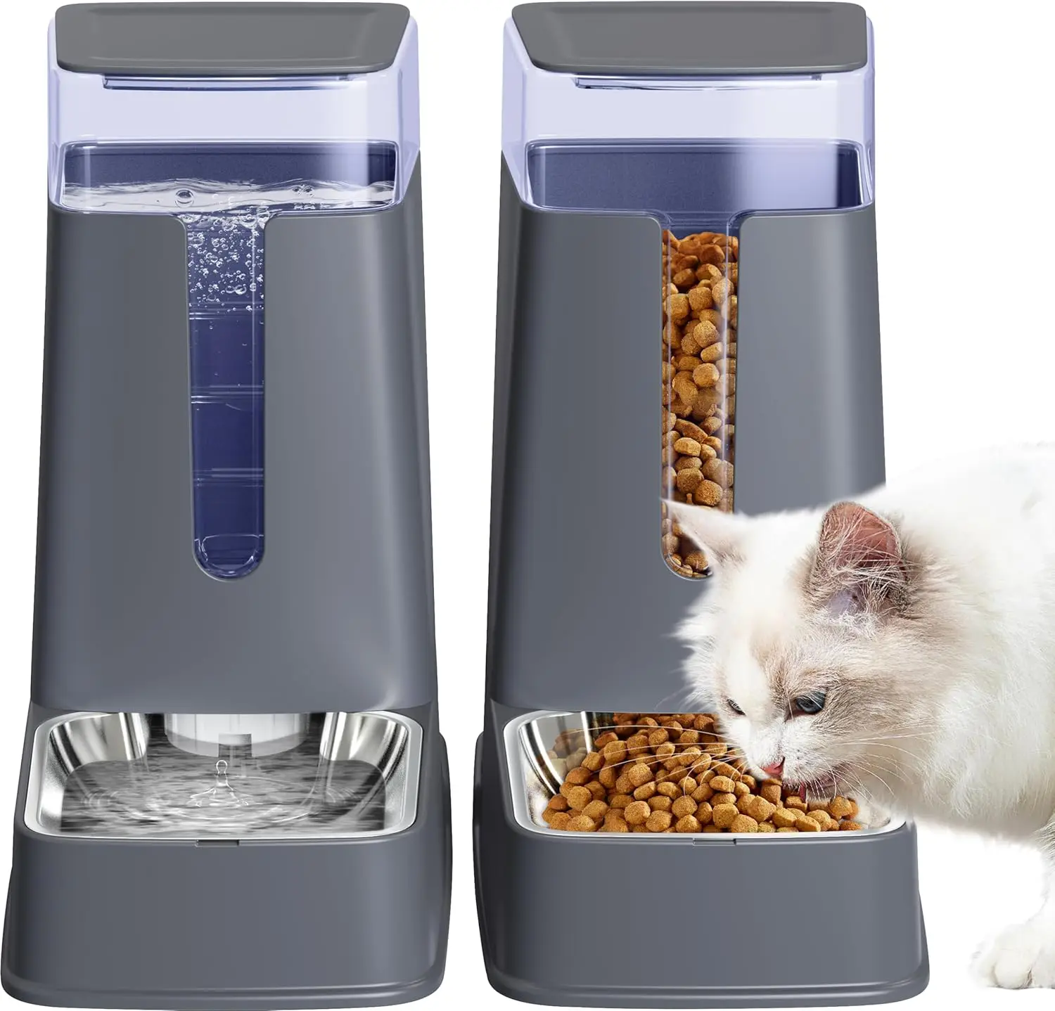 

Automatic Cat Feeder and Cat Water Dispenser Set with Stainless Steel Bowls Gravity Dog Feeder for Small Medium Big Dog Pets