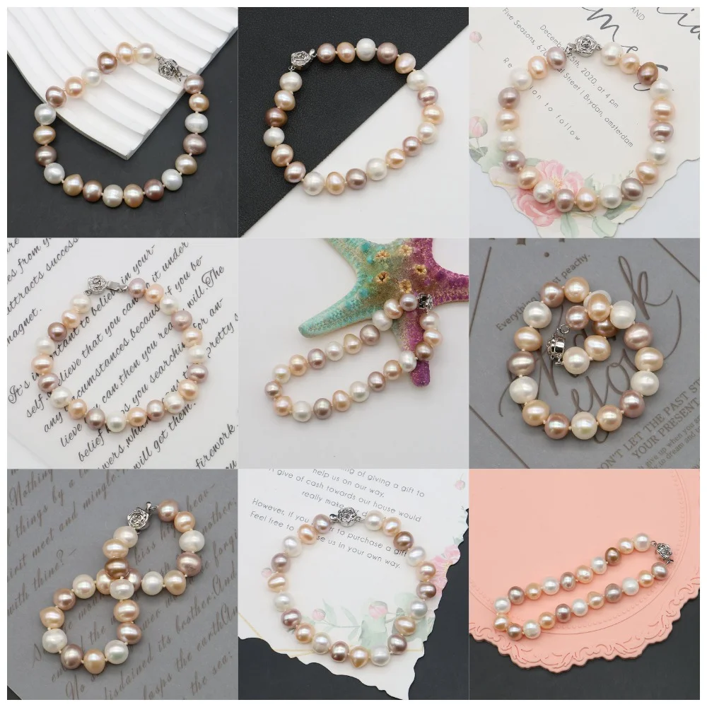 

Exquisite Small Colorful Irregular Round Edison Pearl Bracelet Flower-shaped Clasp 19cm Stylishly Designed Accessory Gift 9-10mm