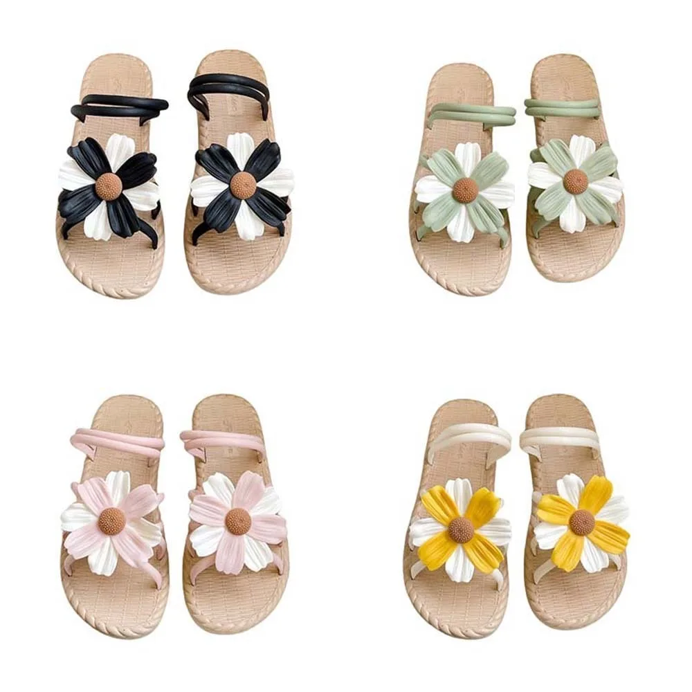 الحلو بولي كلوريد الفينيل زهرة الشقق النعال المضادة للانزلاق بحر أحذية ديزي يقلب يتخبط البوهيمي نمط شباشب على الموضة للنساء المنزل