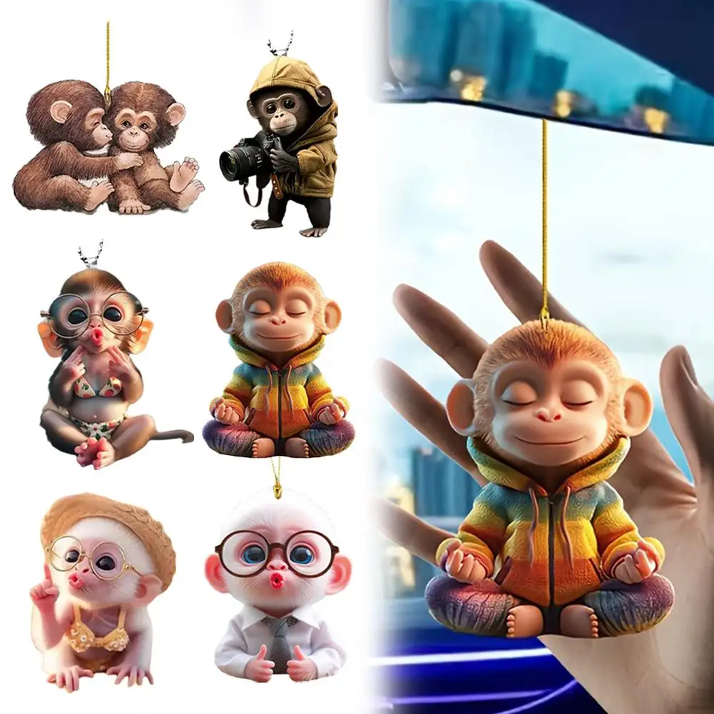 

2D Acrylic Monkey Pendant Personalized Decor Pendant Christmas Monkey Pendant Acrylic Ornament For Car Cartoon Xmas Tree De A4R6