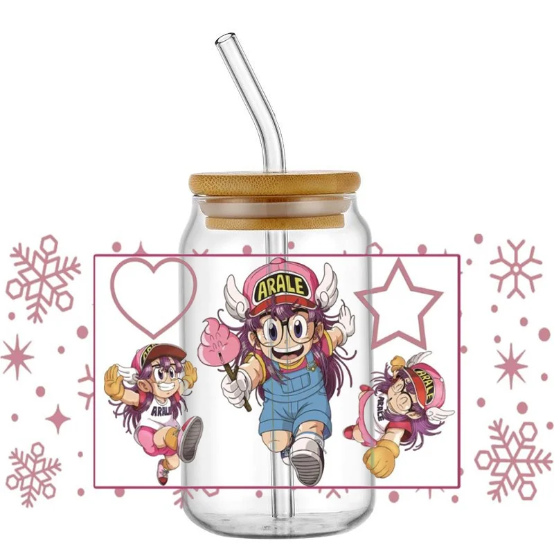 Miniso Japanese Cartoon Arale Decal for 16oz Libbey Glasses UV DTF Cup Wrap Transfer Sticker DIY Mug Waterproof Sticker