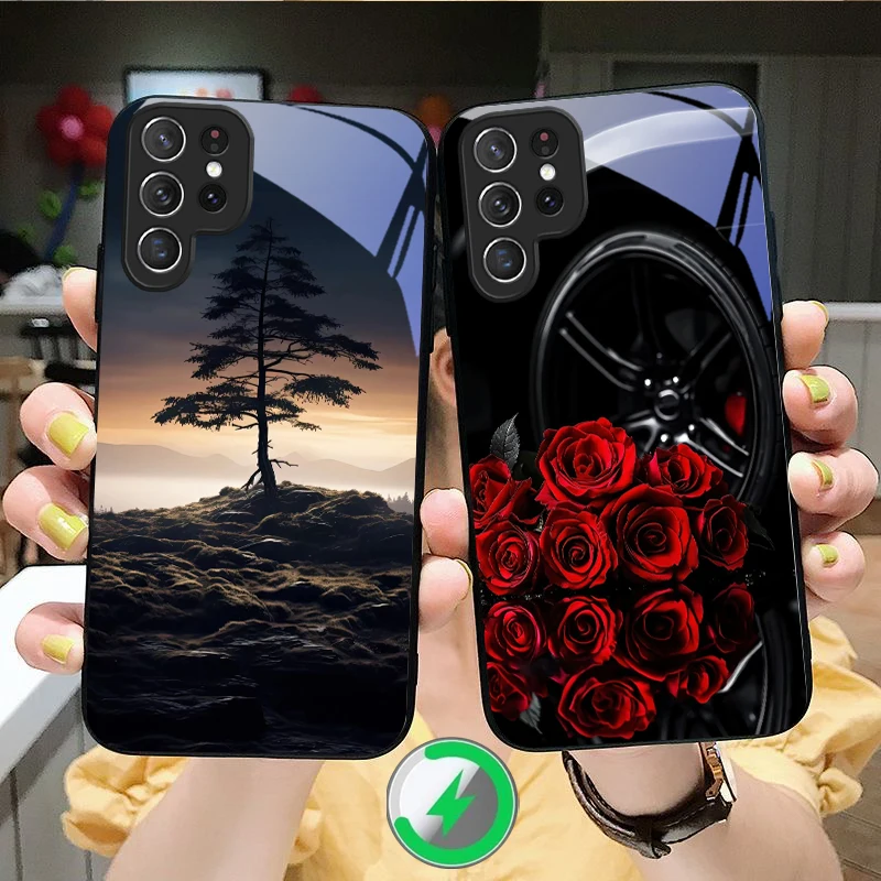 Small pebble flowers Suitable For Samsung Galaxy S25 Ultra S20 FE S21 S22+ S23 Plus S24 S26 Edge magnetism Glass Phone Casee