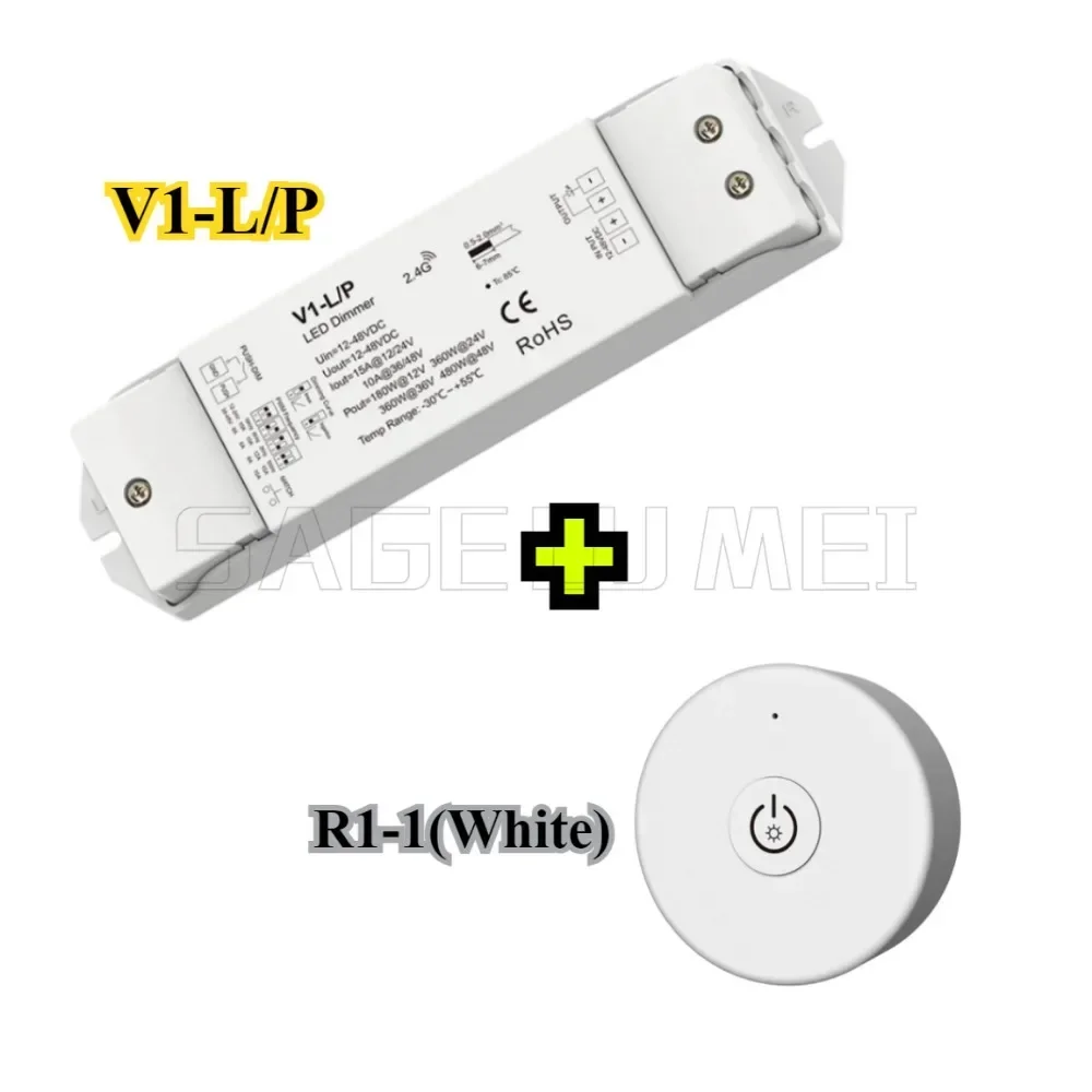 LED Dimmer V1-L/P Wifi 2.4G RF Remote Control R1/11 12-48V 1 Zone Single Color LED Strip Dimming Kit Wireless Push Switch Dimmer