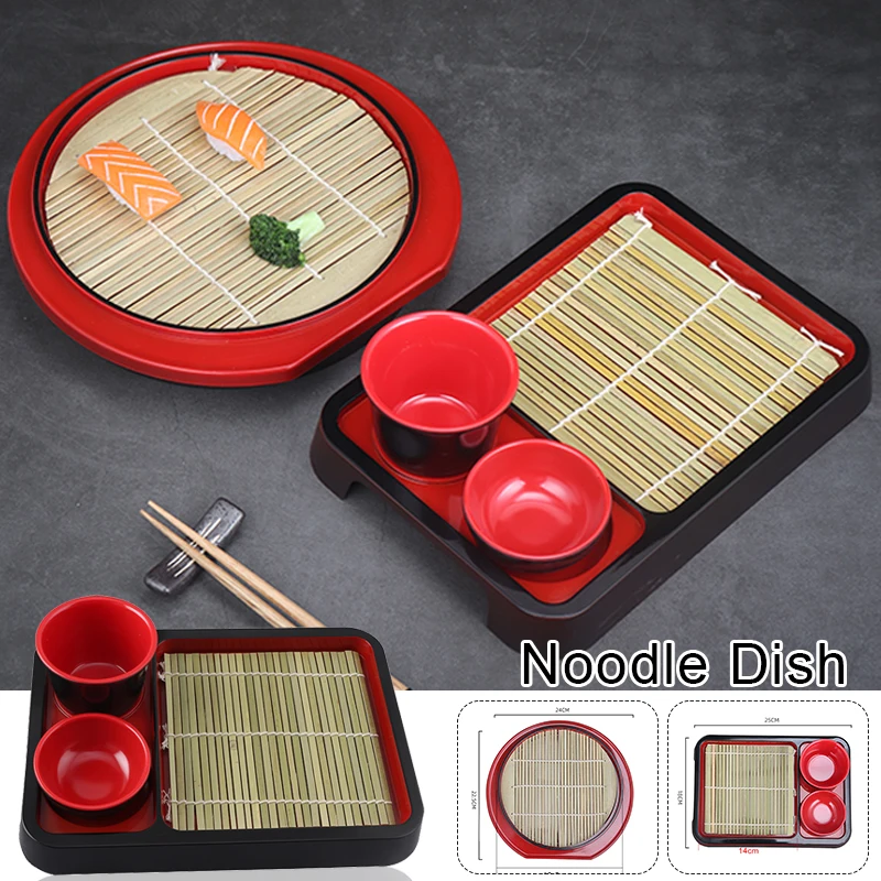 

Full Set Japanese Cuisine Cold Noodle Plate Dish Tray With Bamboo Mat Sushi Roller Tools Flavor Saucer Cup Korean Tableware