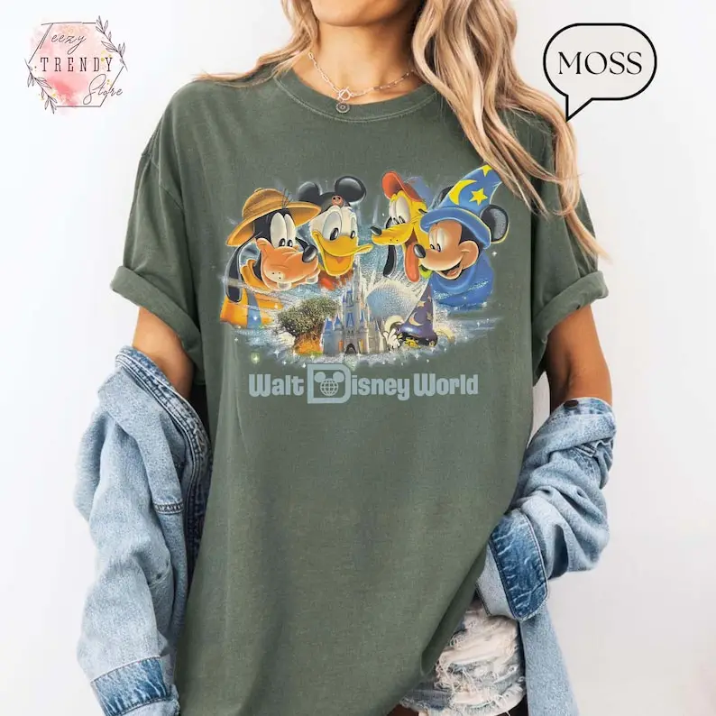 تي شيرت ديزني وورلد هي السعيد على الأرض تي شيرت عتيق ميكي بلوتو دونالد جوفي قميص رحلة ديزني قميص عائلي مطابق