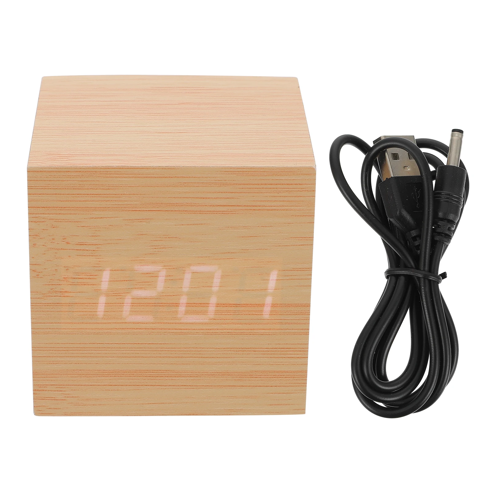 

1pc Digital Alarm Clock Wooden LED Display Temperature Dual USB Desk Child Bedside Electronic Home Decor Timer