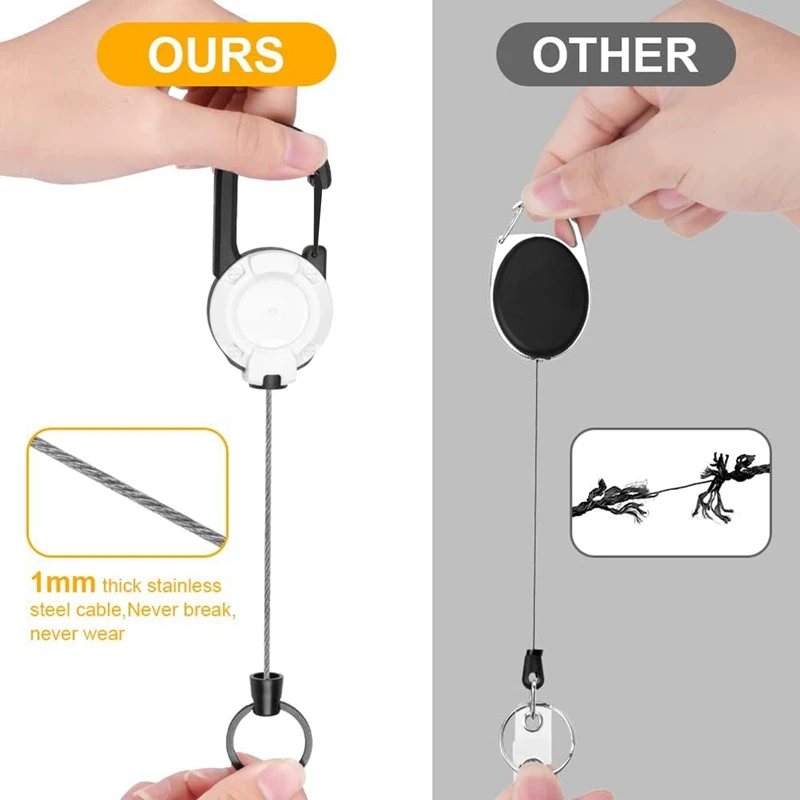 4 ชิ้น Heavy Duty พวงกุญแจแบบพับเก็บได้ Retractable ID Badge Reel Heavy Duty Reel คลิป (สีขาว)