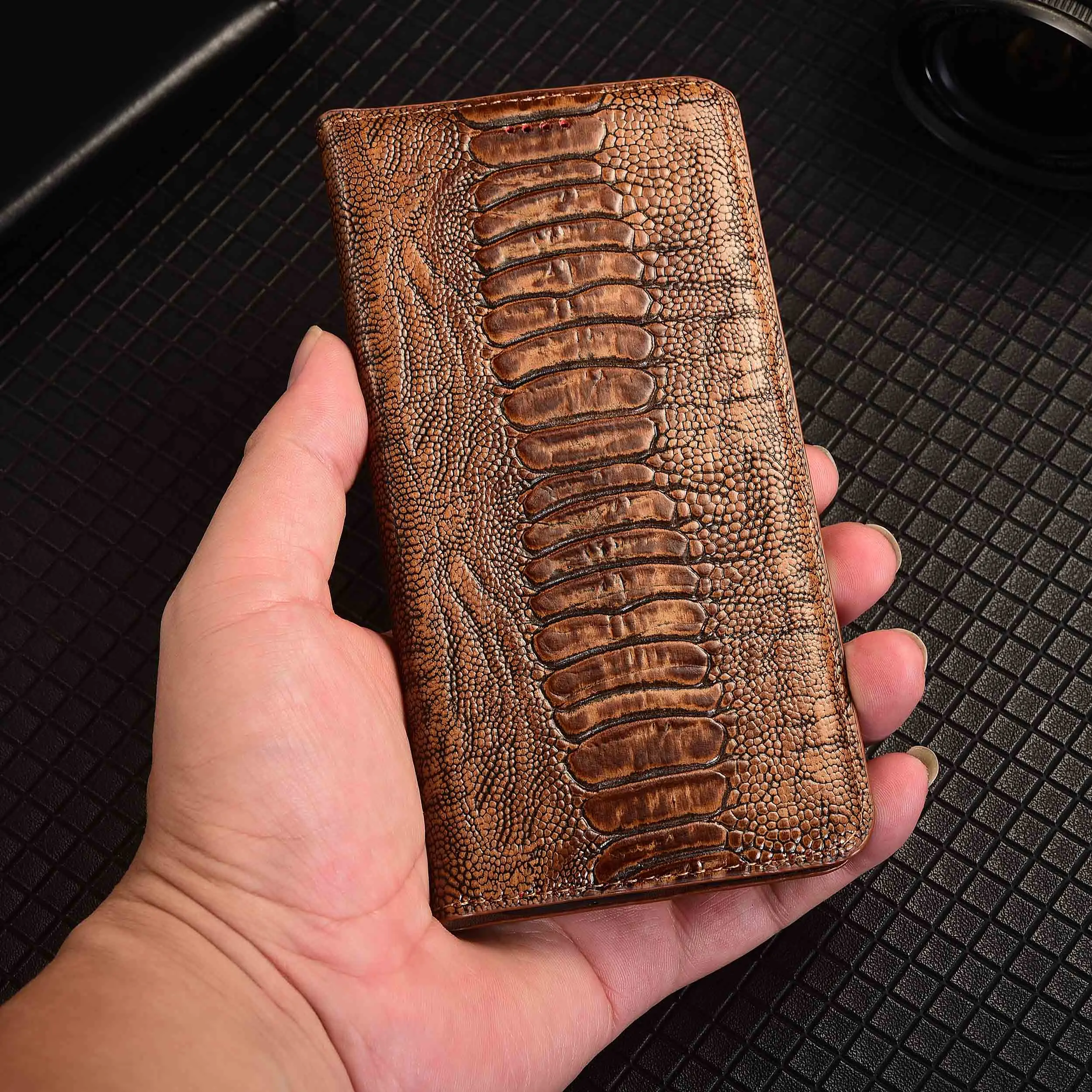 

For Xiaomi BlackShark 2 3 3S 4 5 5R Pro Ostrich Feet Pattern Genuine Leather Wallet Flip Phone Case Cover Cowhide And Non-Slip