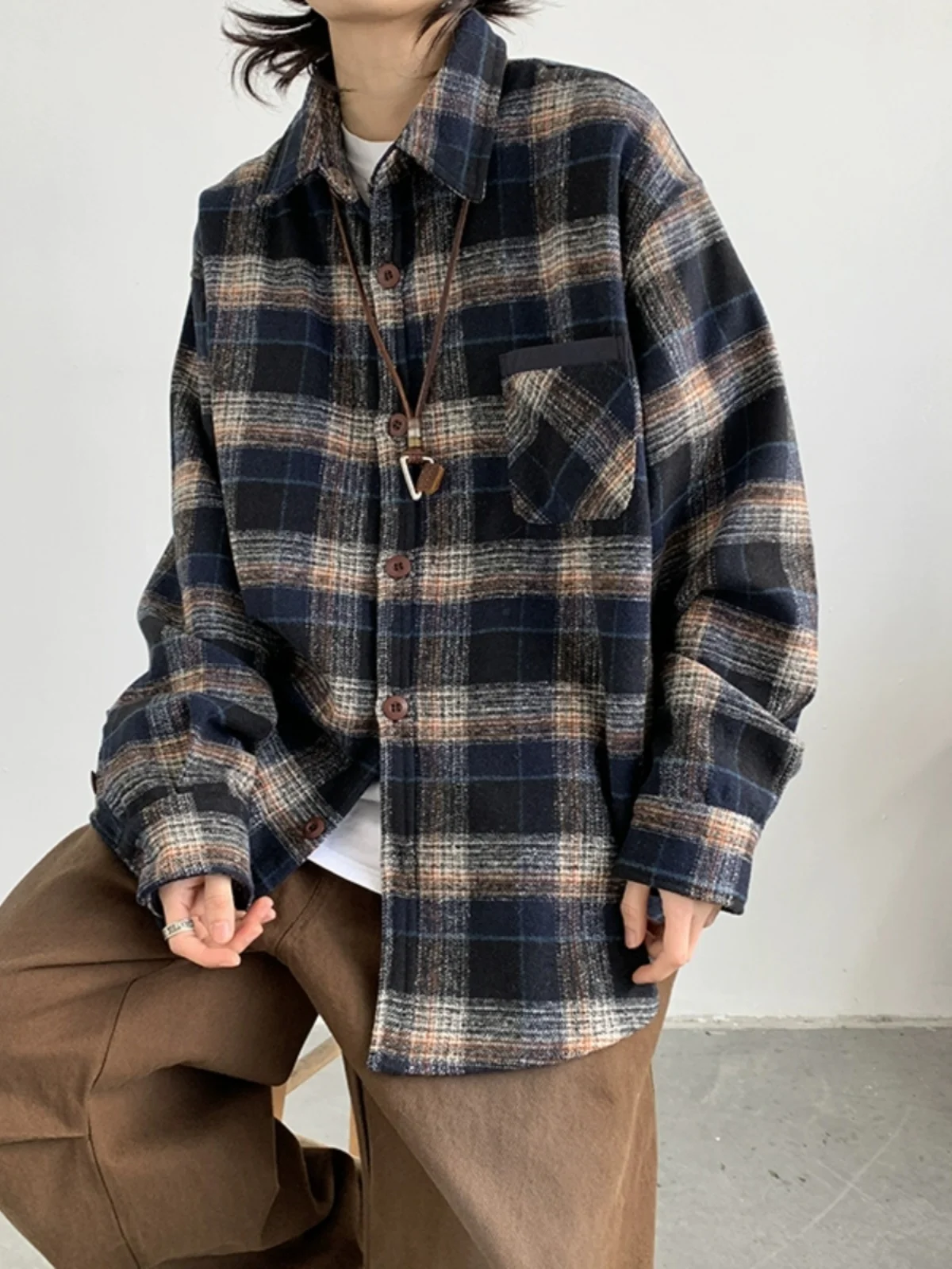 

Long Sve Men's irt Spring Autumn Loose Casual Plaid Faionable All-Match Bo Sle Button down No-Iron Treaent