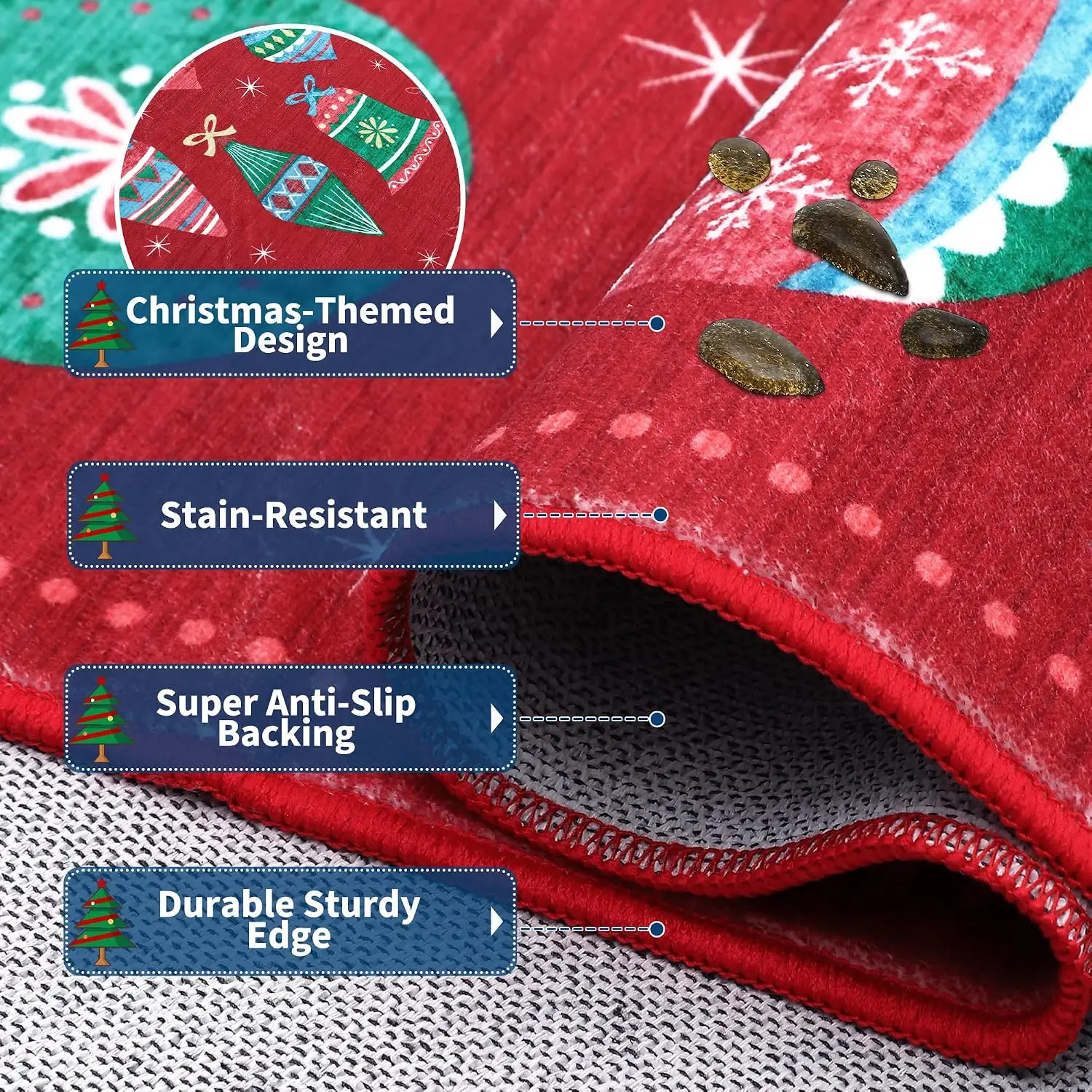 9x12 Red Printed Christmas Area Rug Low Pile Stain Resistant Washable Non Slip Rug Carpet for Large Open Indoor Space Home Decor