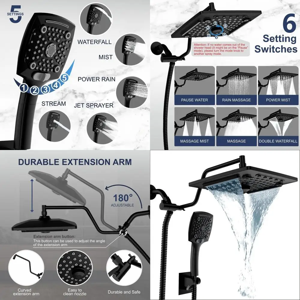 

Душевая система 60 см с ручным душем и регулируемым кронштейном, матовый черный